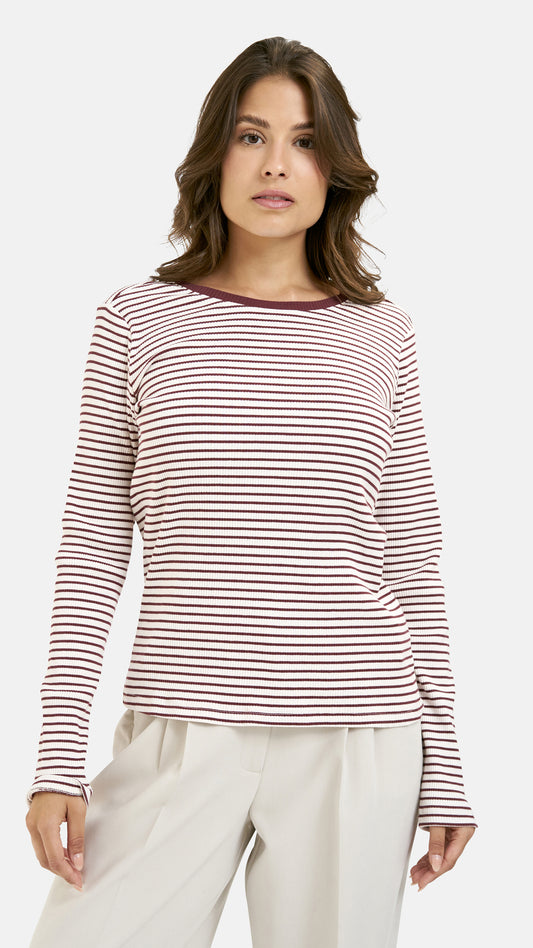 Rib longsleeve striped top | Bordeaux | by Smith & Soul