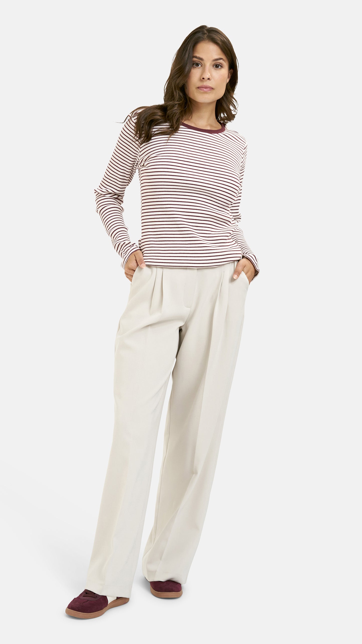 Rib longsleeve striped top | Bordeaux | by Smith & Soul