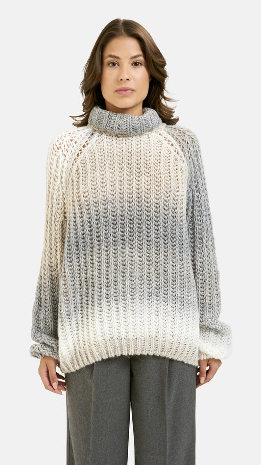 Gradient high-collar raglan pullover | Dark grey print | by Smith & Soul