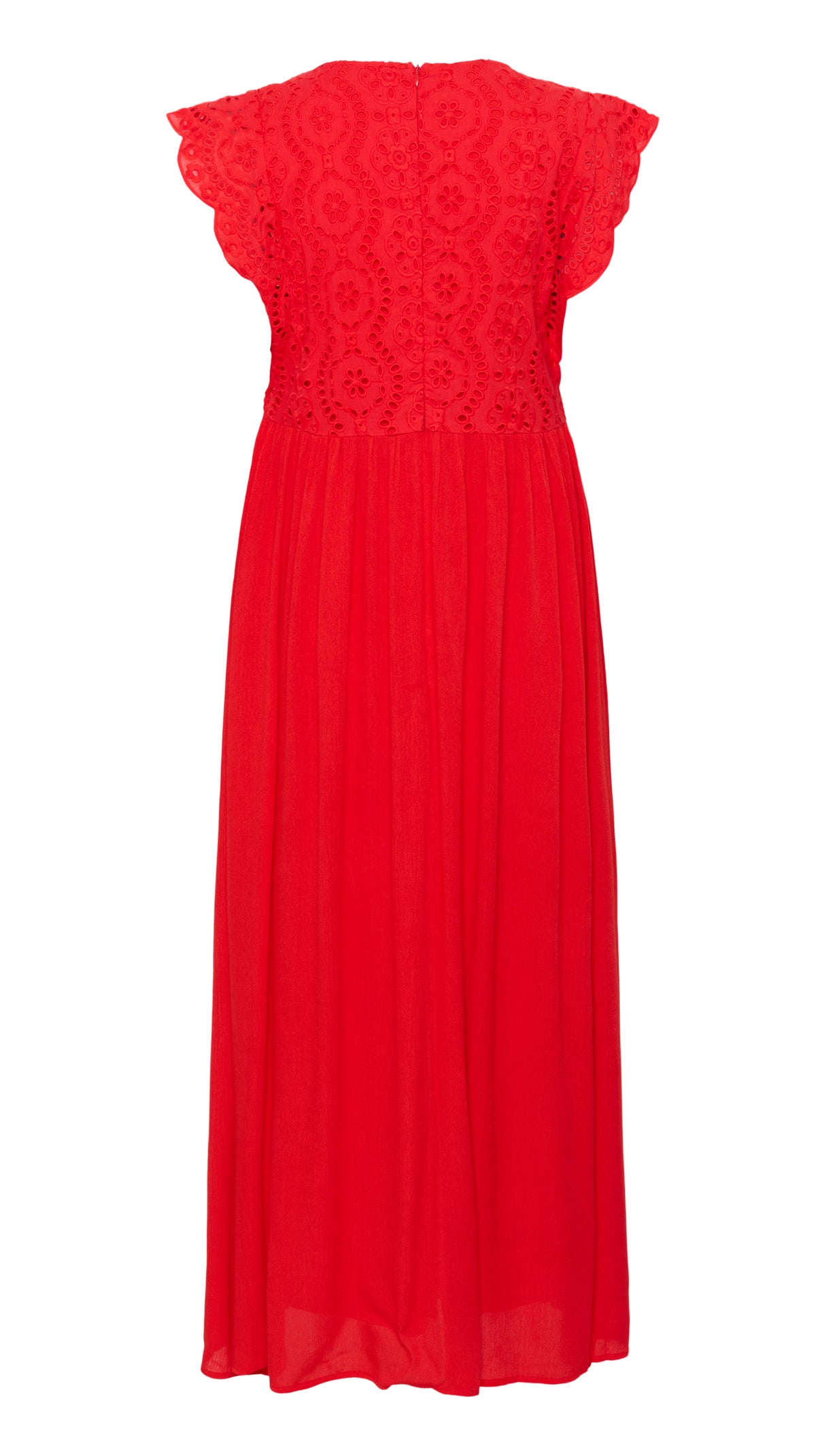 Cap sleeve embroidery anglaise dress | Red | by Cream