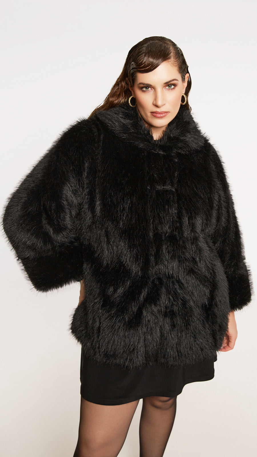 Shaggy faux fur & suedette reversible jacket by Mat | Black