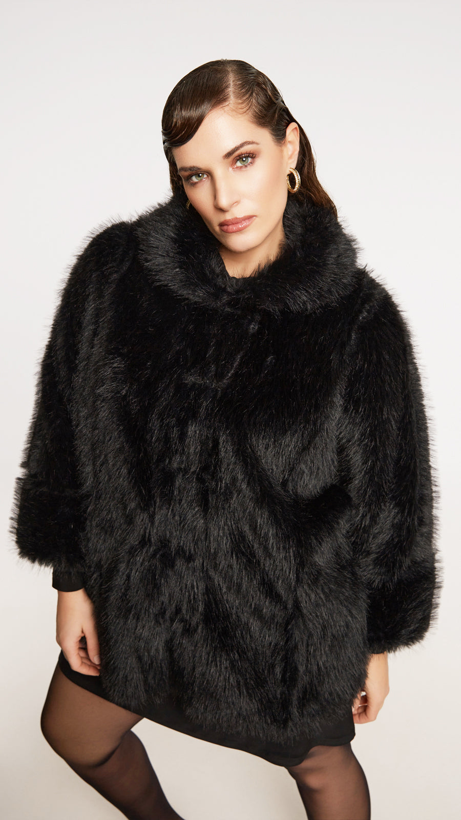 Shaggy faux fur & suedette reversible jacket by Mat | Black