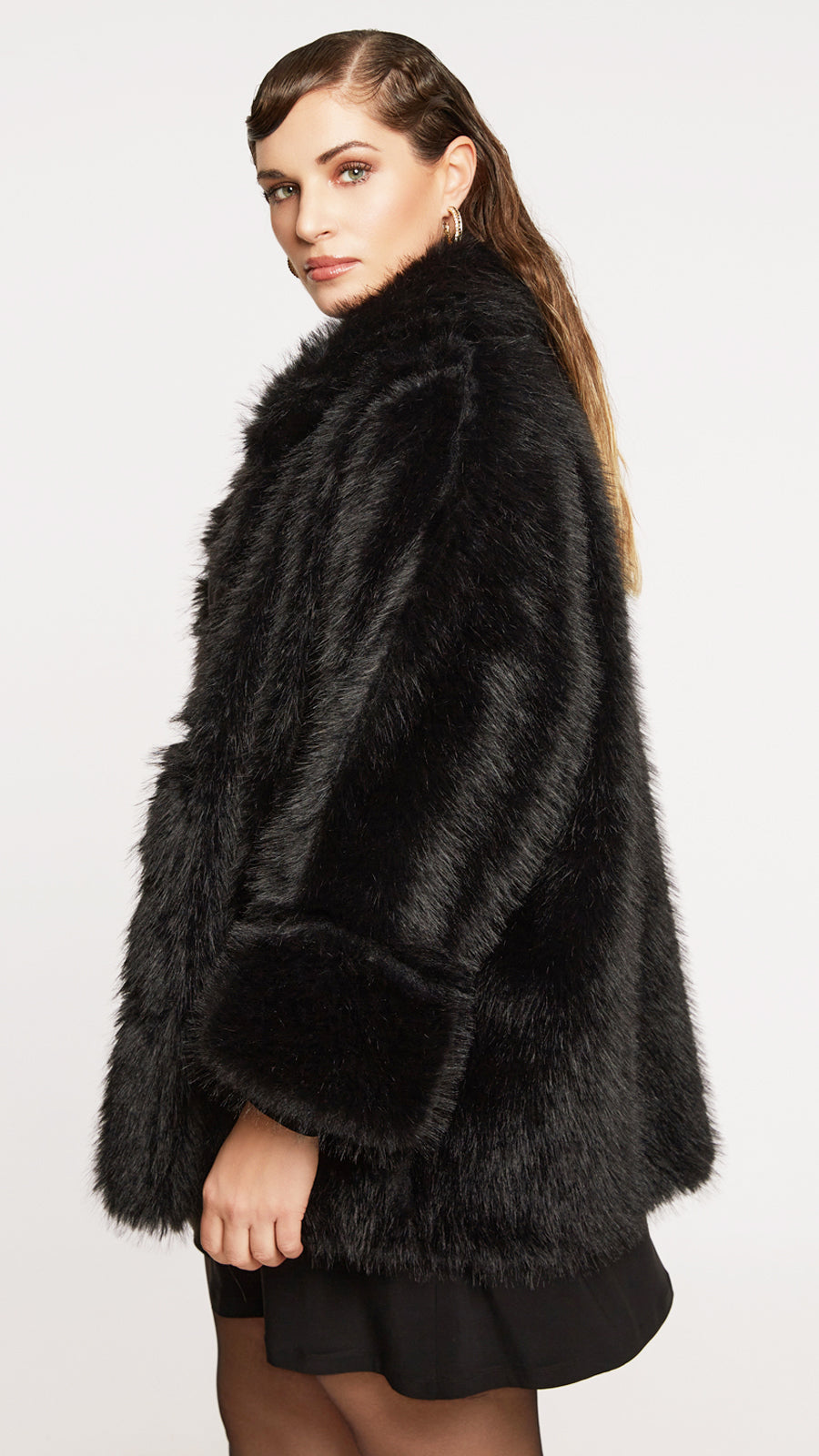 Shaggy faux fur & suedette reversible jacket by Mat | Black