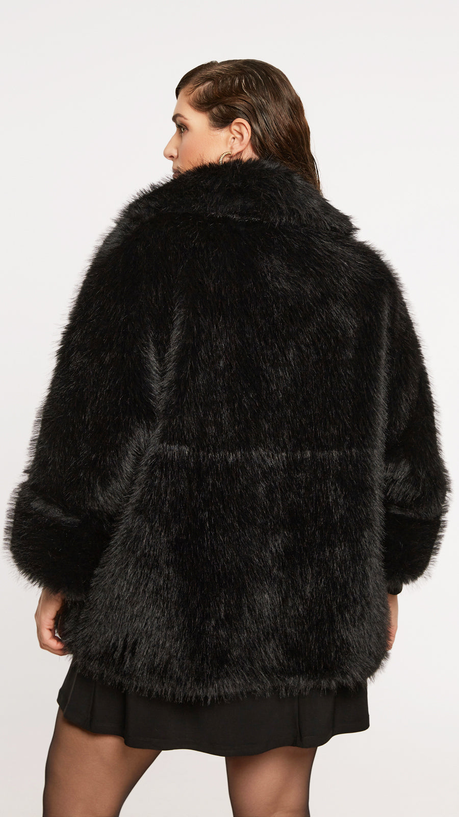 Shaggy faux fur & suedette reversible jacket by Mat | Black