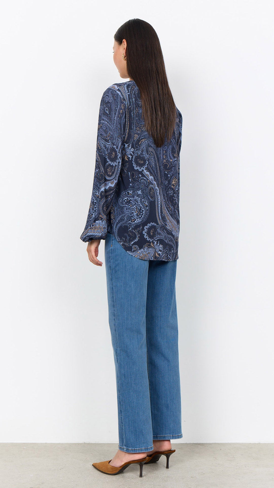 Paisley print half button blouse | Navy/Camel/Blue | by Soya Concept