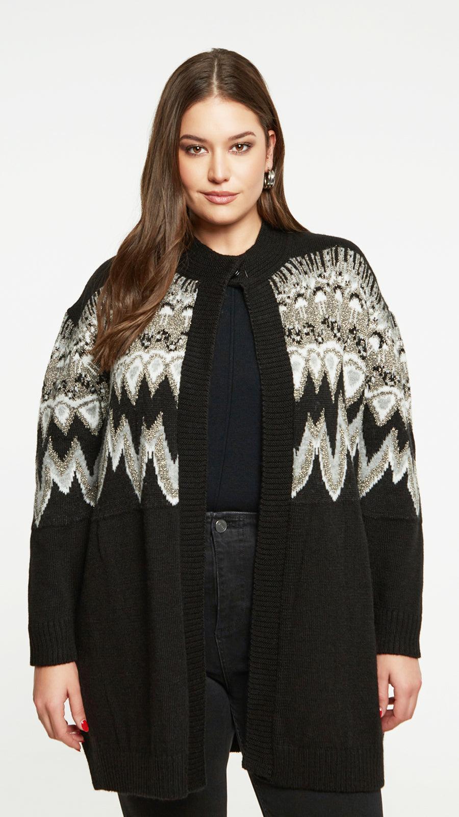 Lurex knitted print midi cardigan by Mat | Black
