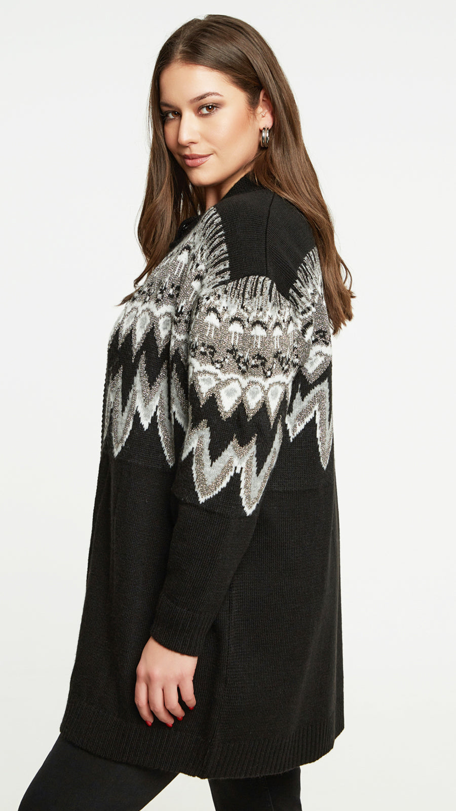 Lurex knitted print midi cardigan by Mat | Black