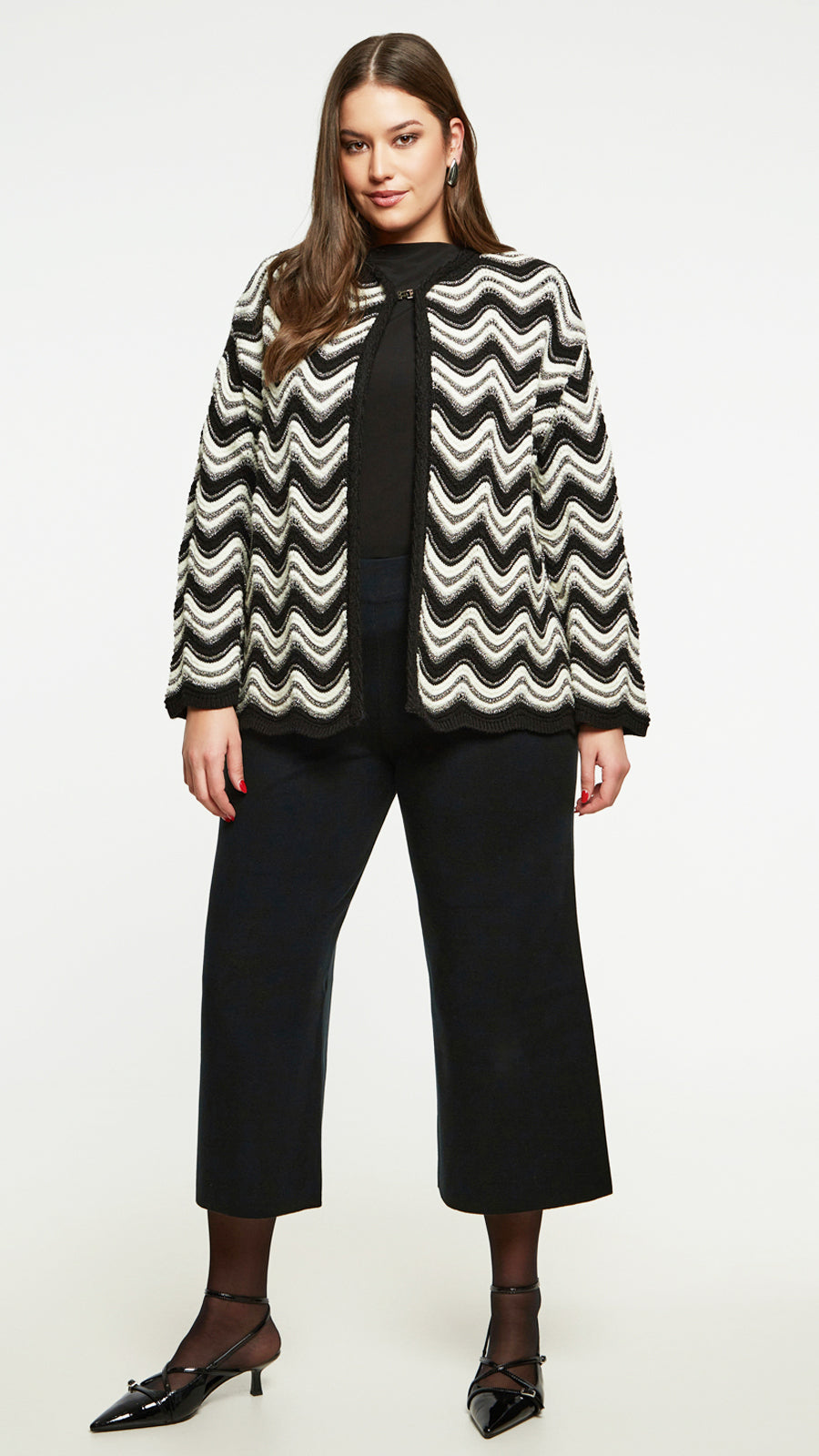 Wave monochrome & lurex knitted cardigan by Mat