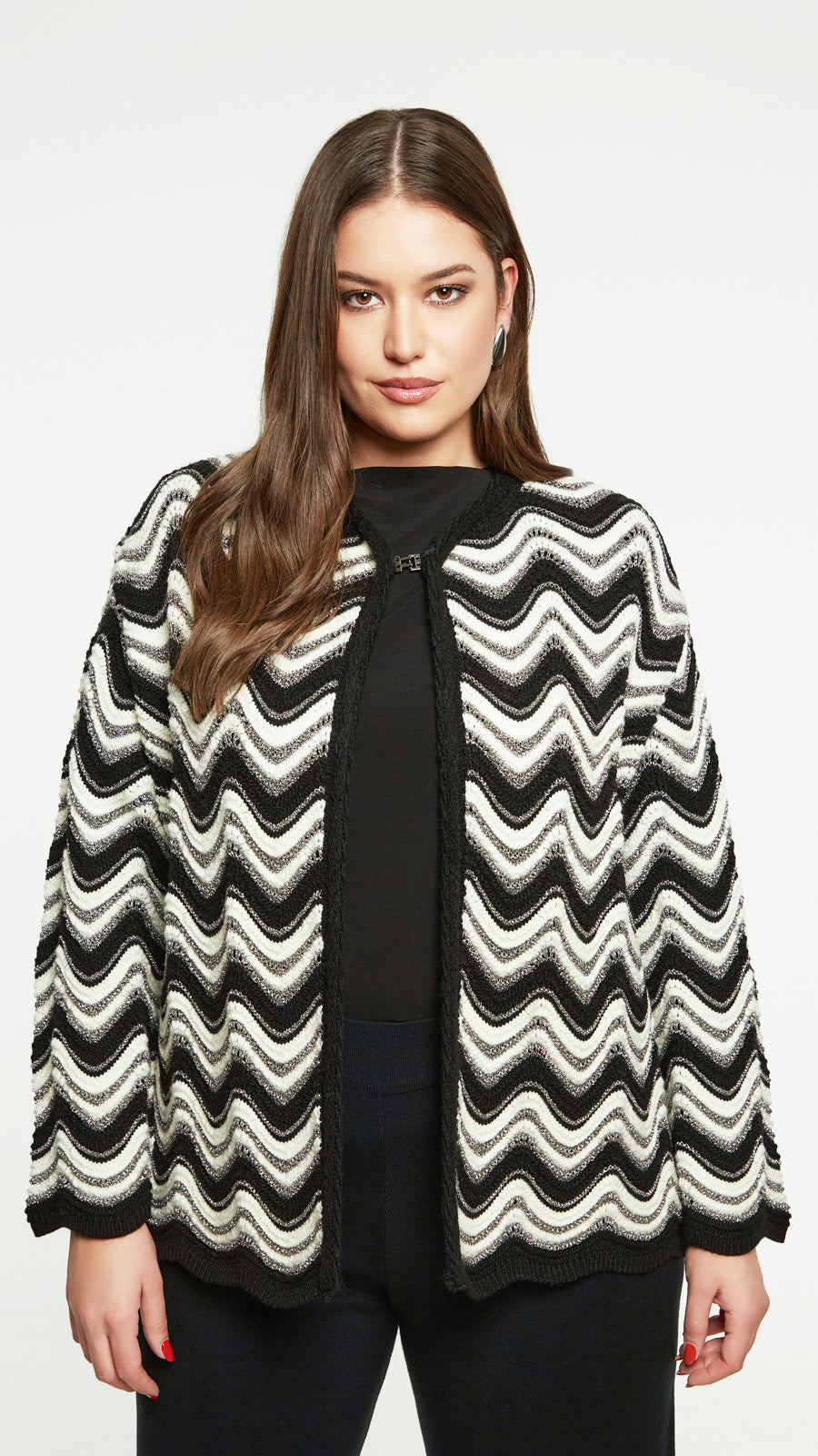 Wave monochrome & lurex knitted cardigan by Mat