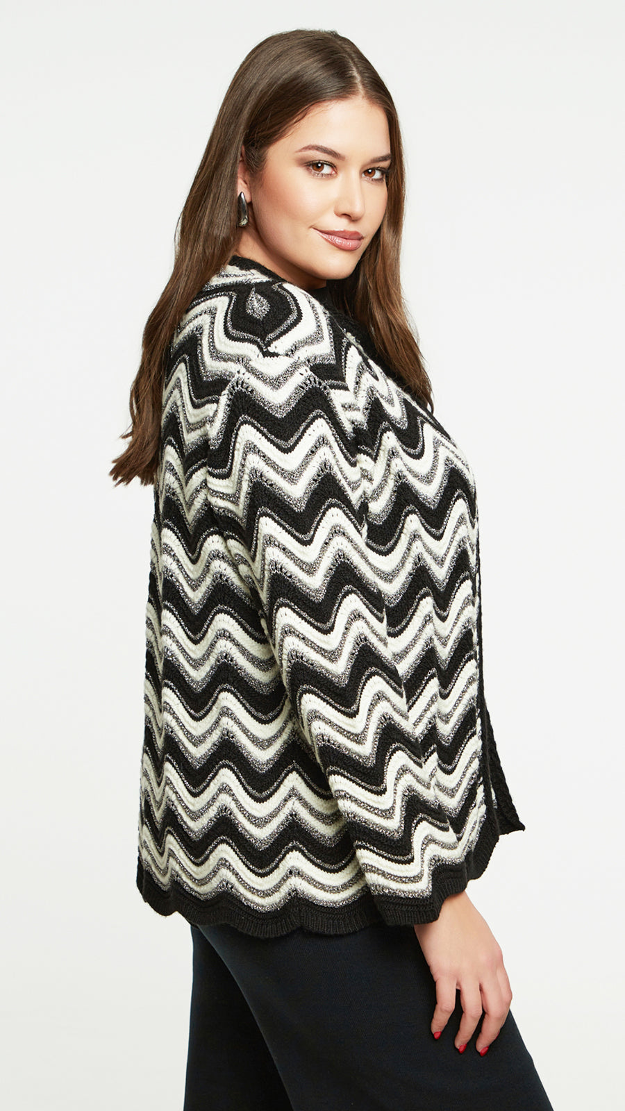 Wave monochrome & lurex knitted cardigan by Mat