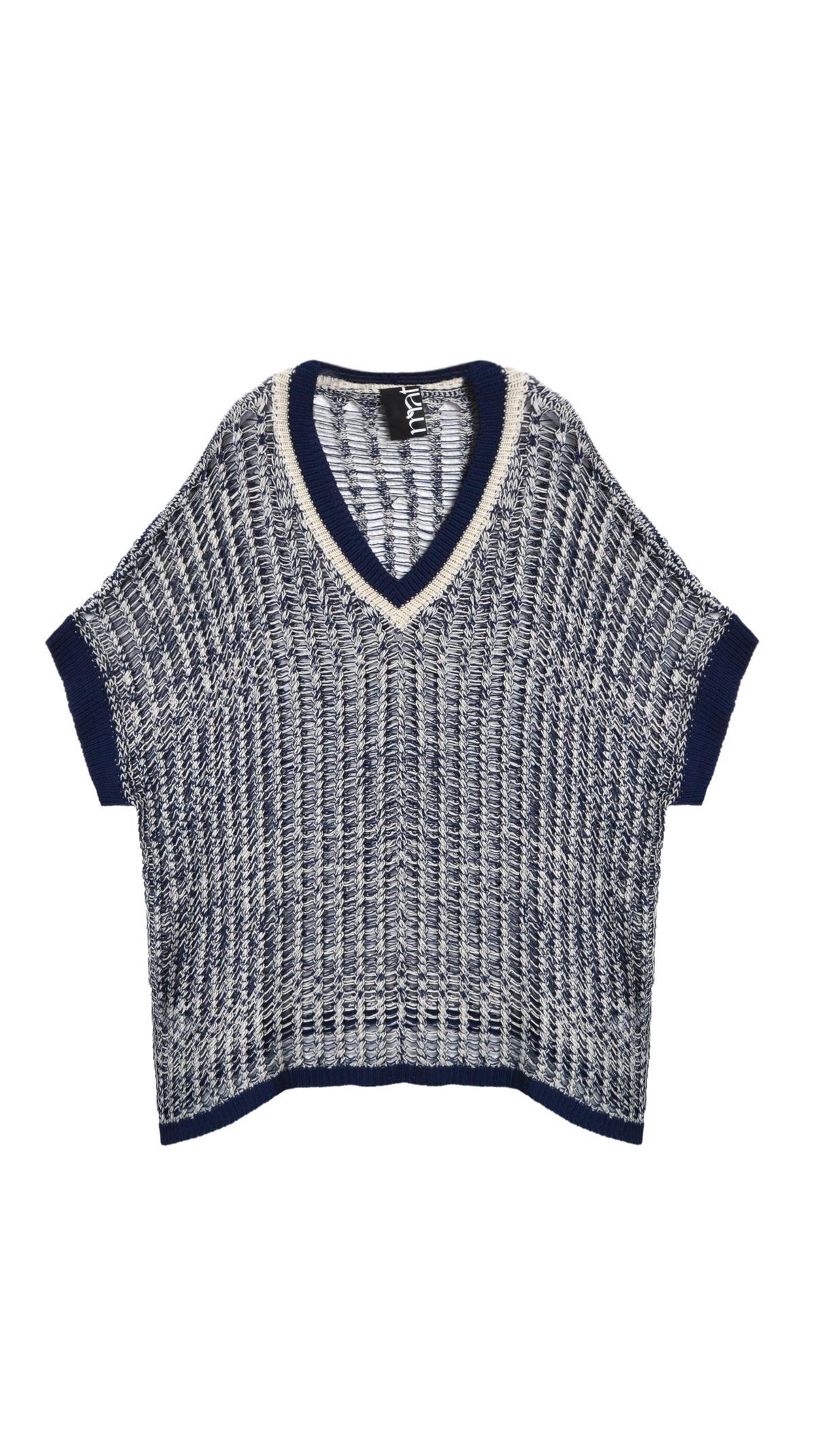 Open knit v-neck top | Dark Blue/Vanilla | by Mat