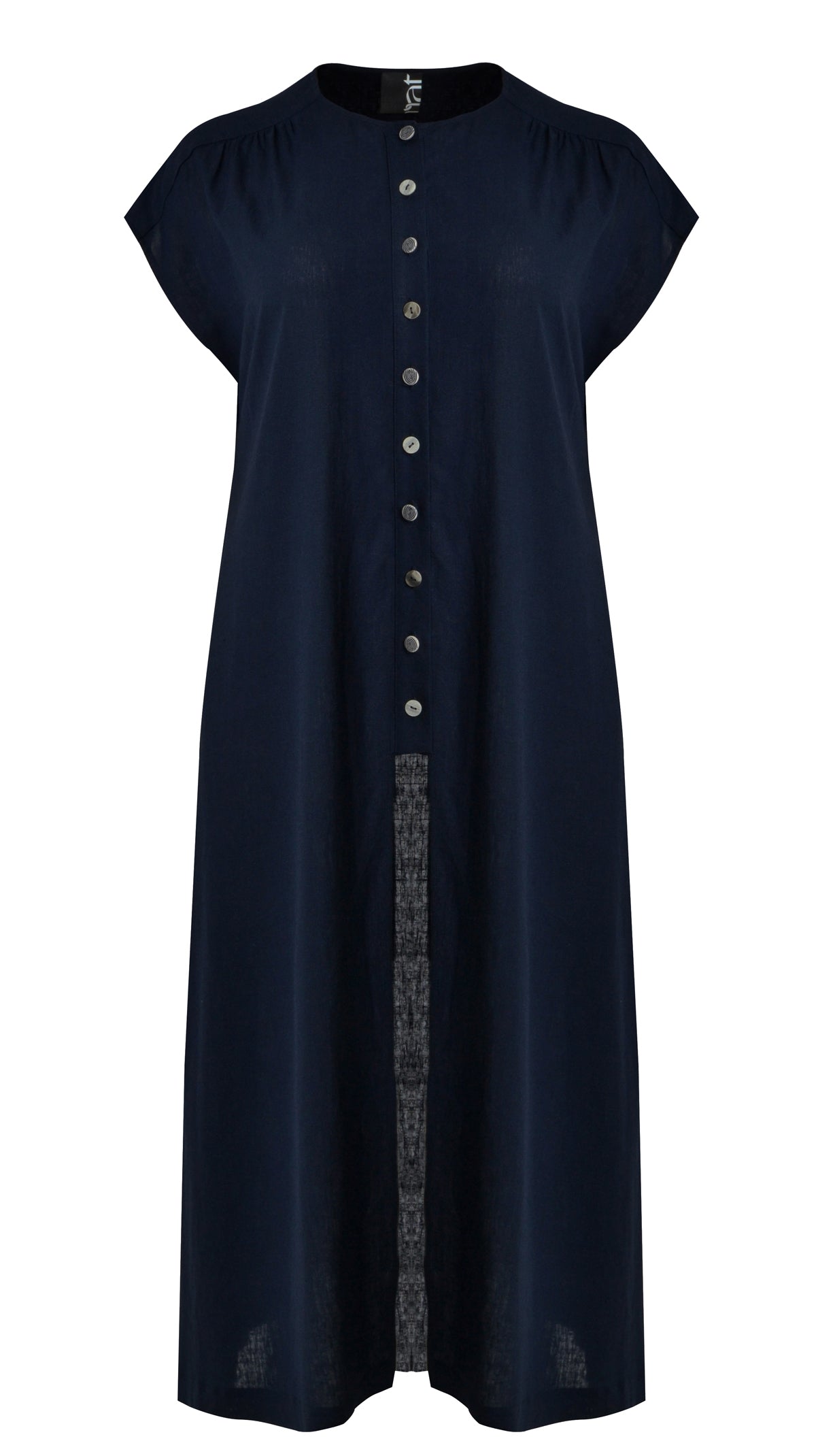 Button detail split front long tunic | Blue | by Mat