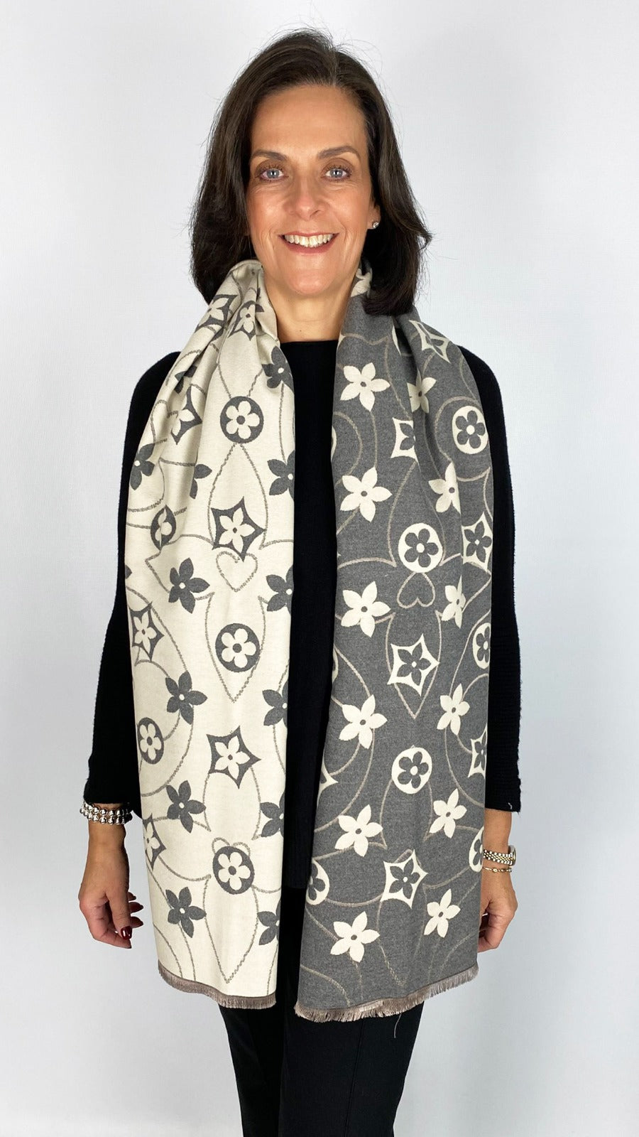 Reversible 2-tone designer-inspired print scarf | 11 Colours | by Malissa J