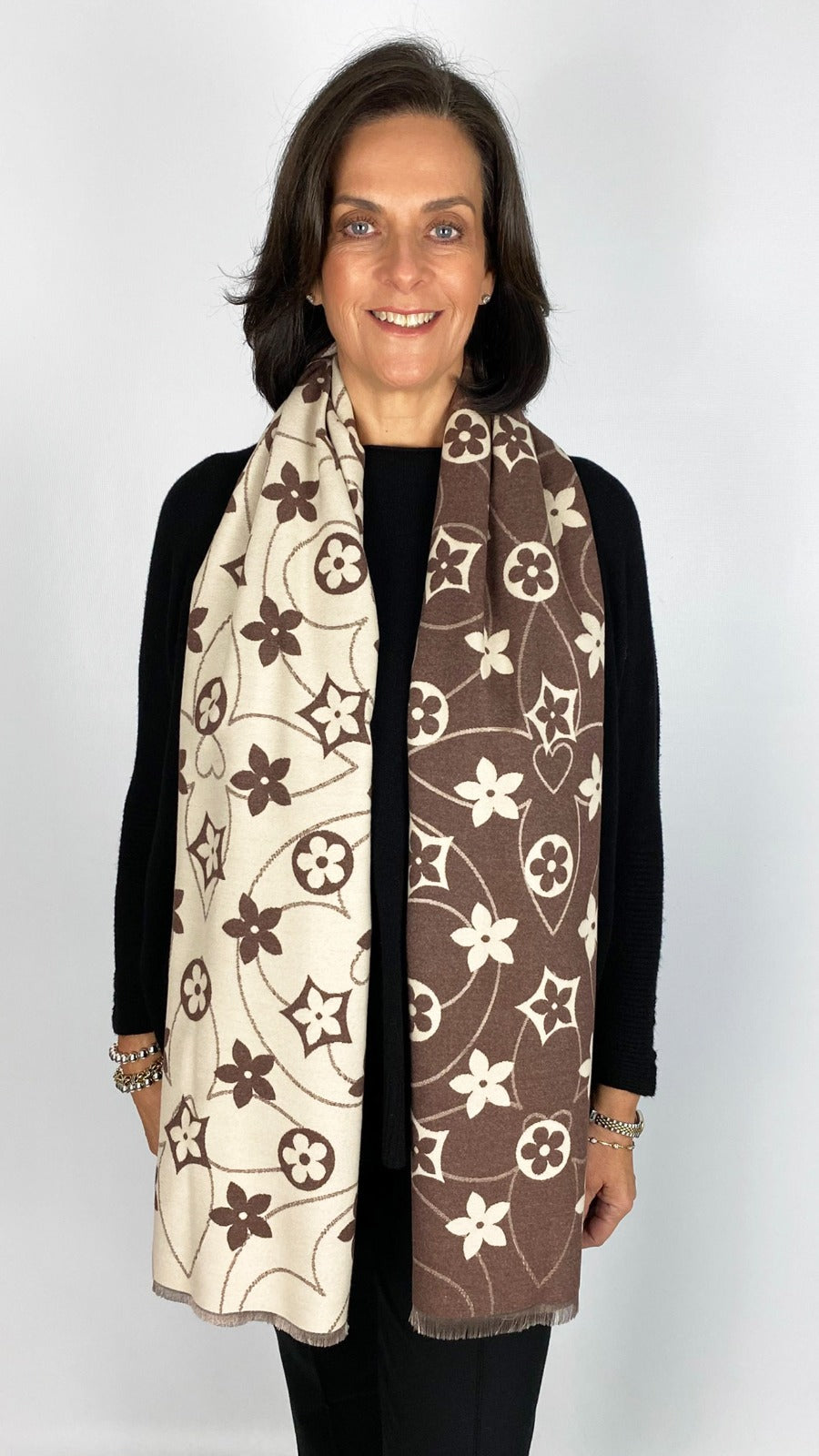 Reversible 2-tone designer-inspired print scarf | 11 Colours | by Malissa J