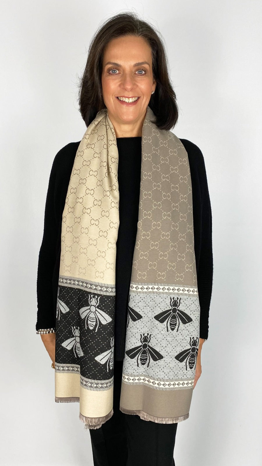 Reversible 2-tone designer-inspired print scarf | 11 Colours | by Malissa J