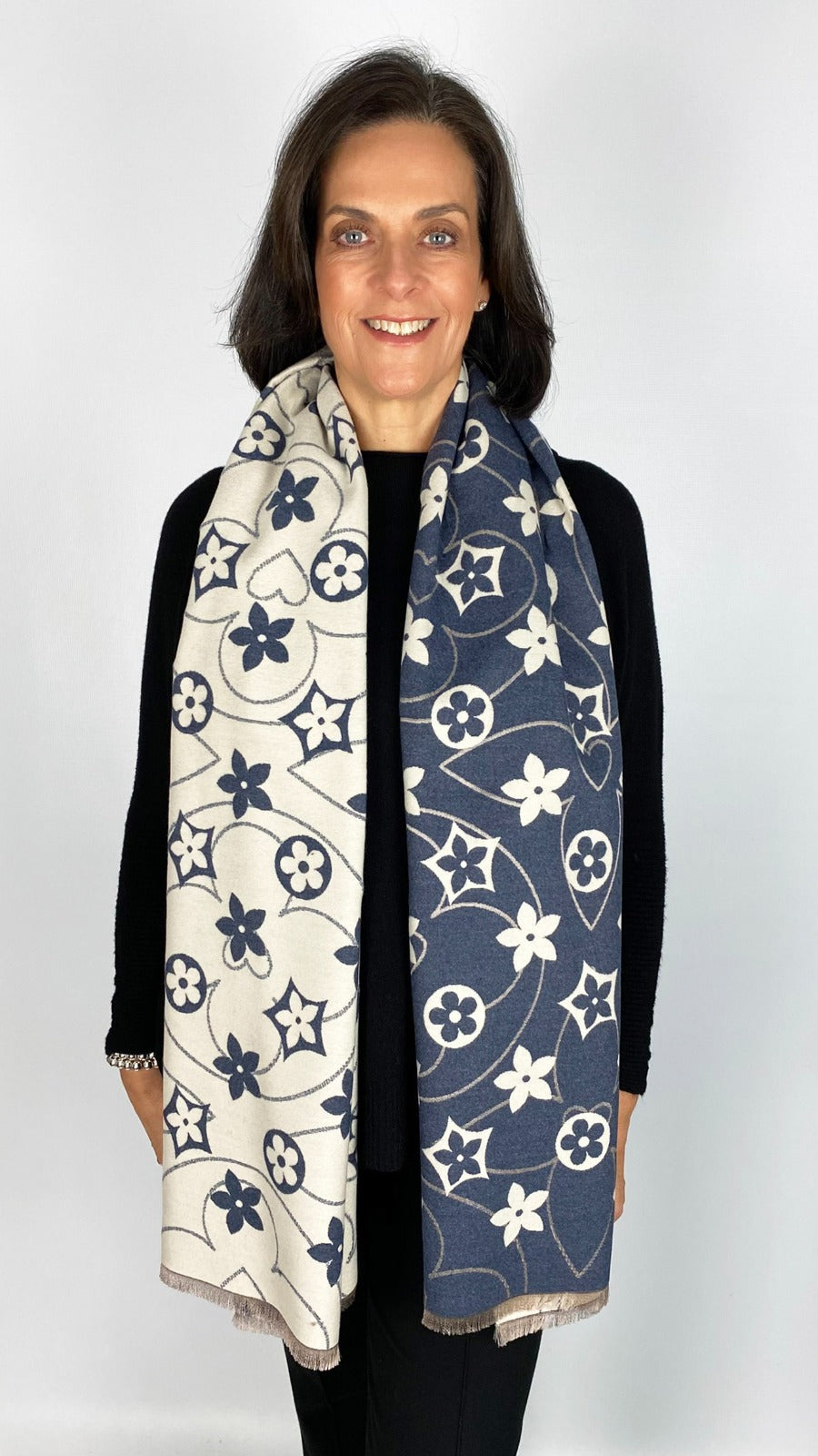 Reversible 2-tone designer-inspired print scarf | 11 Colours | by Malissa J