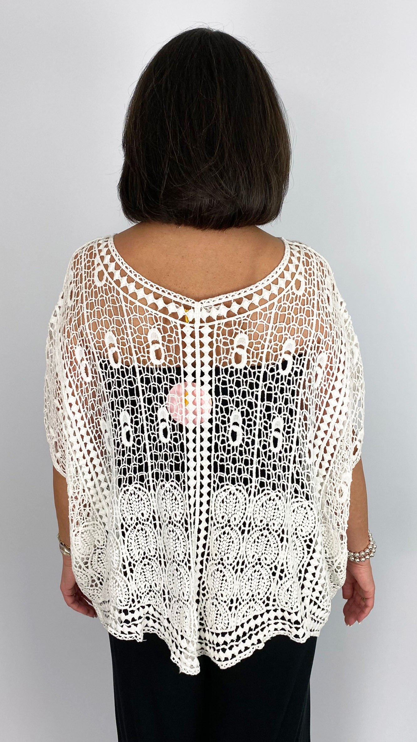 Oversized square-cut crochet top | White