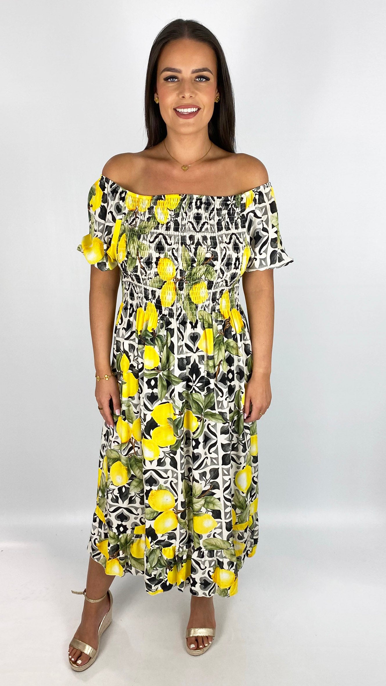 Sicilian print on/off-the-shoulder dress | 2 Colours