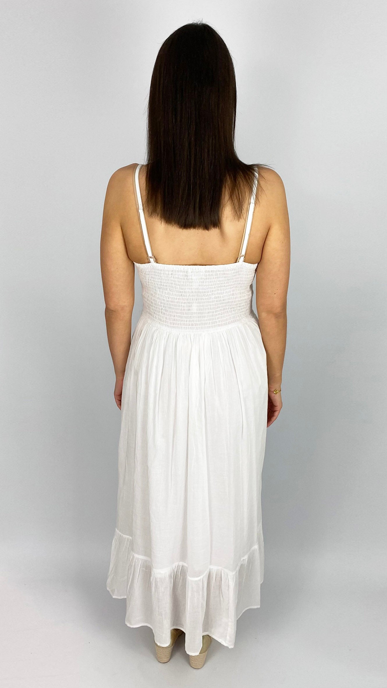 Cotton embroidery anglais strappy dress | White