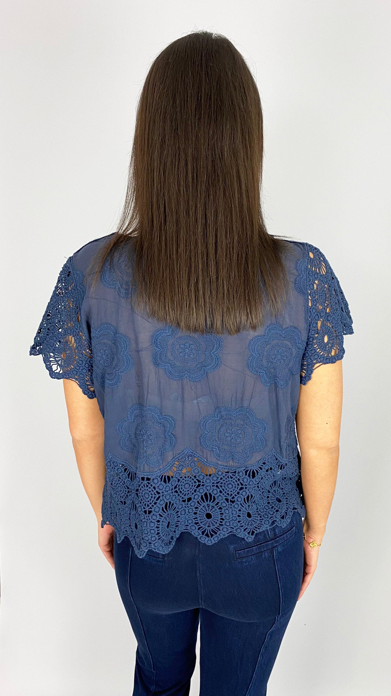 Scalloped crochet edge embroidered top | 2 Colours