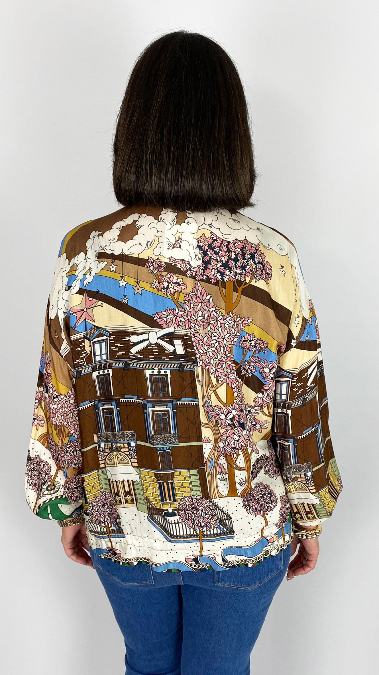 Silk mix zip-through print bomber jacket | 2 Colours