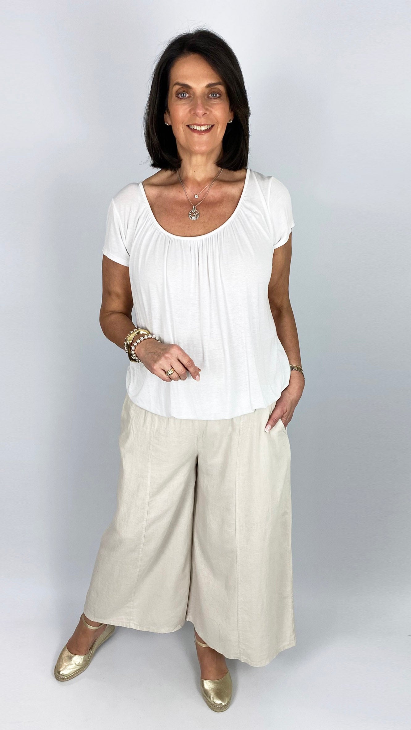Linen & cotton mix ankle grazer wide-leg trousers | 5 Colours