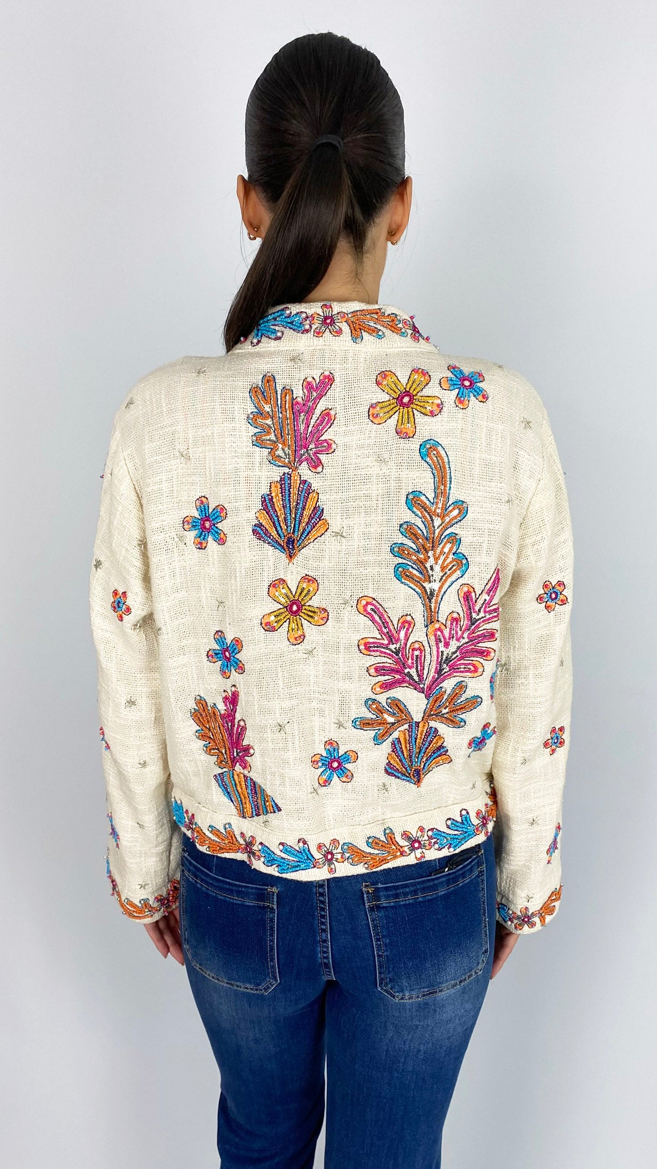 Beaded embellished & embroidered cotton jacket