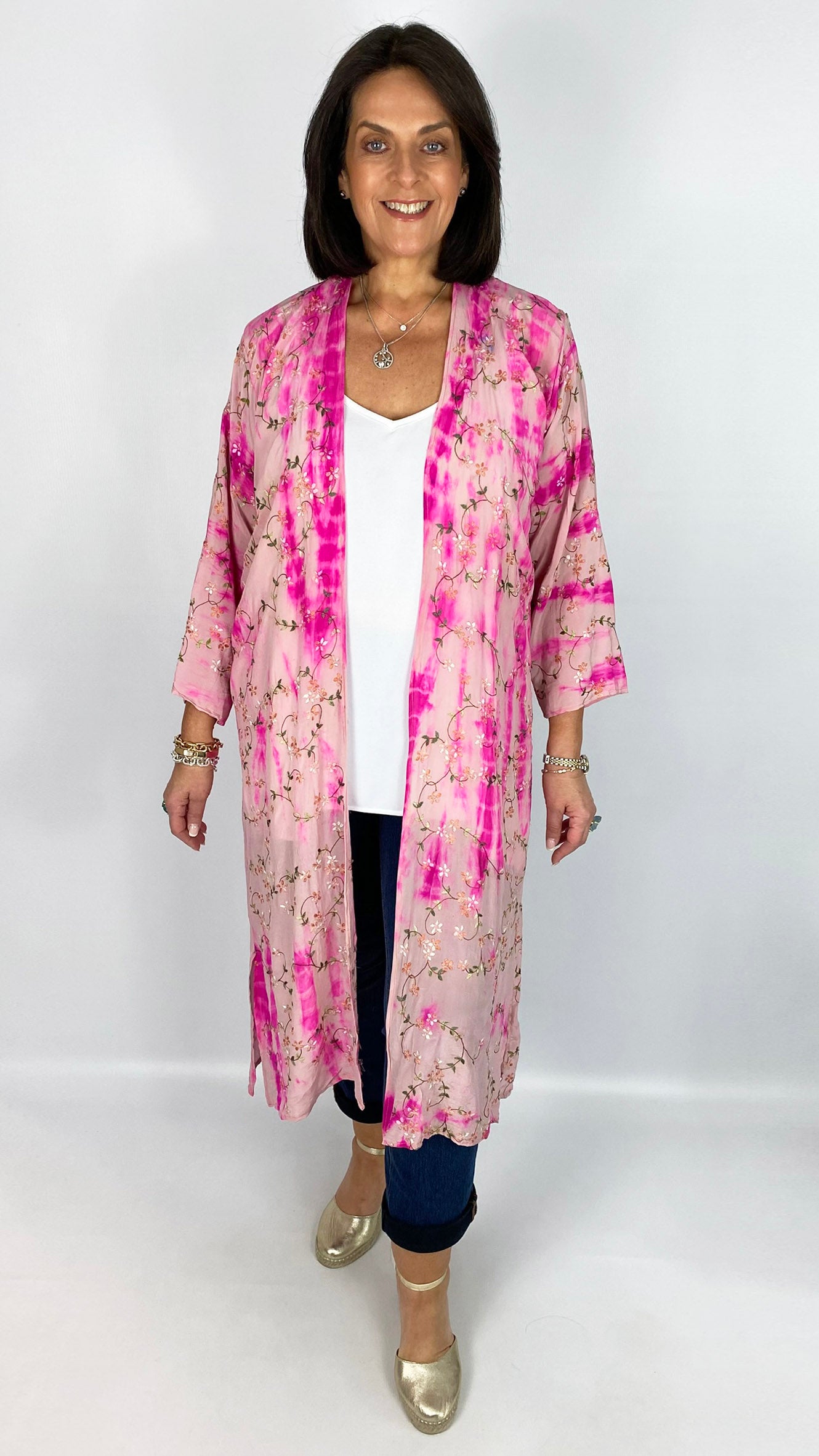 Longer-length unique silk print & embellished saree jacket | 2 Colours