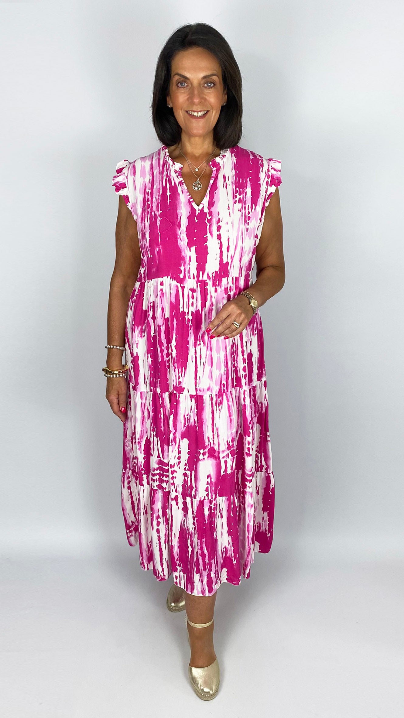 Brushstroke print tiered maxi dress | 6 Colours