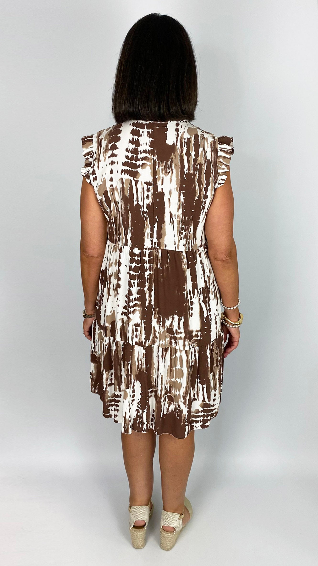 Brushstroke print tiered midi dress | 4 Colours