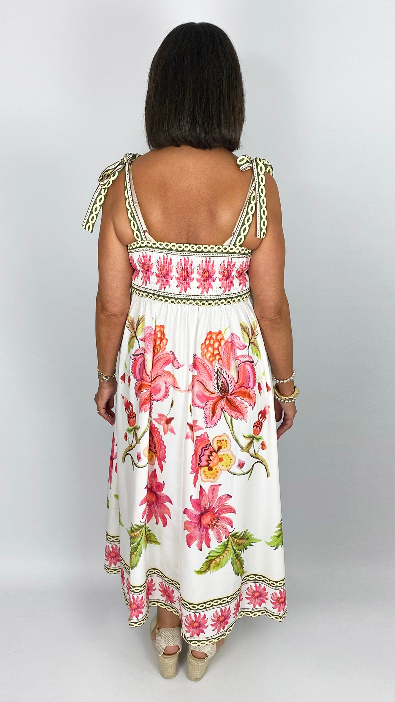 Floral tie-shoulder sundress | Off-White/Pink