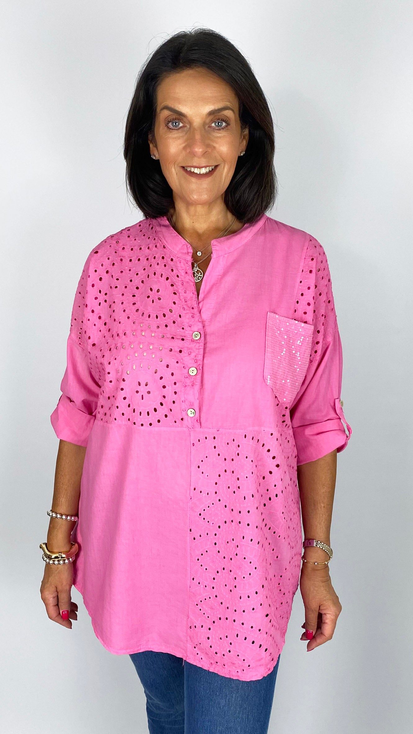 Embroidery anglaise mandarin top | 4 Colours | last 1s