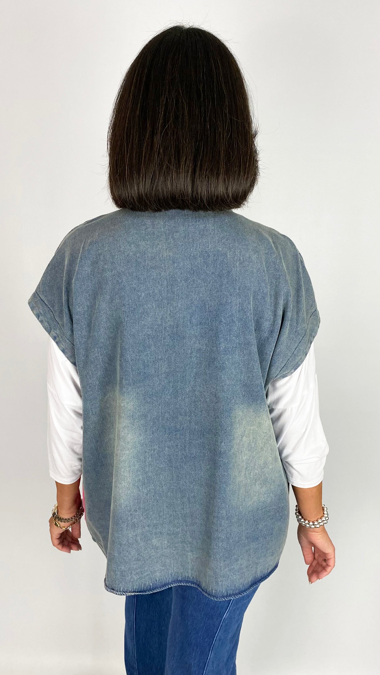 Paint & embellished denim gilet | 2 Styles