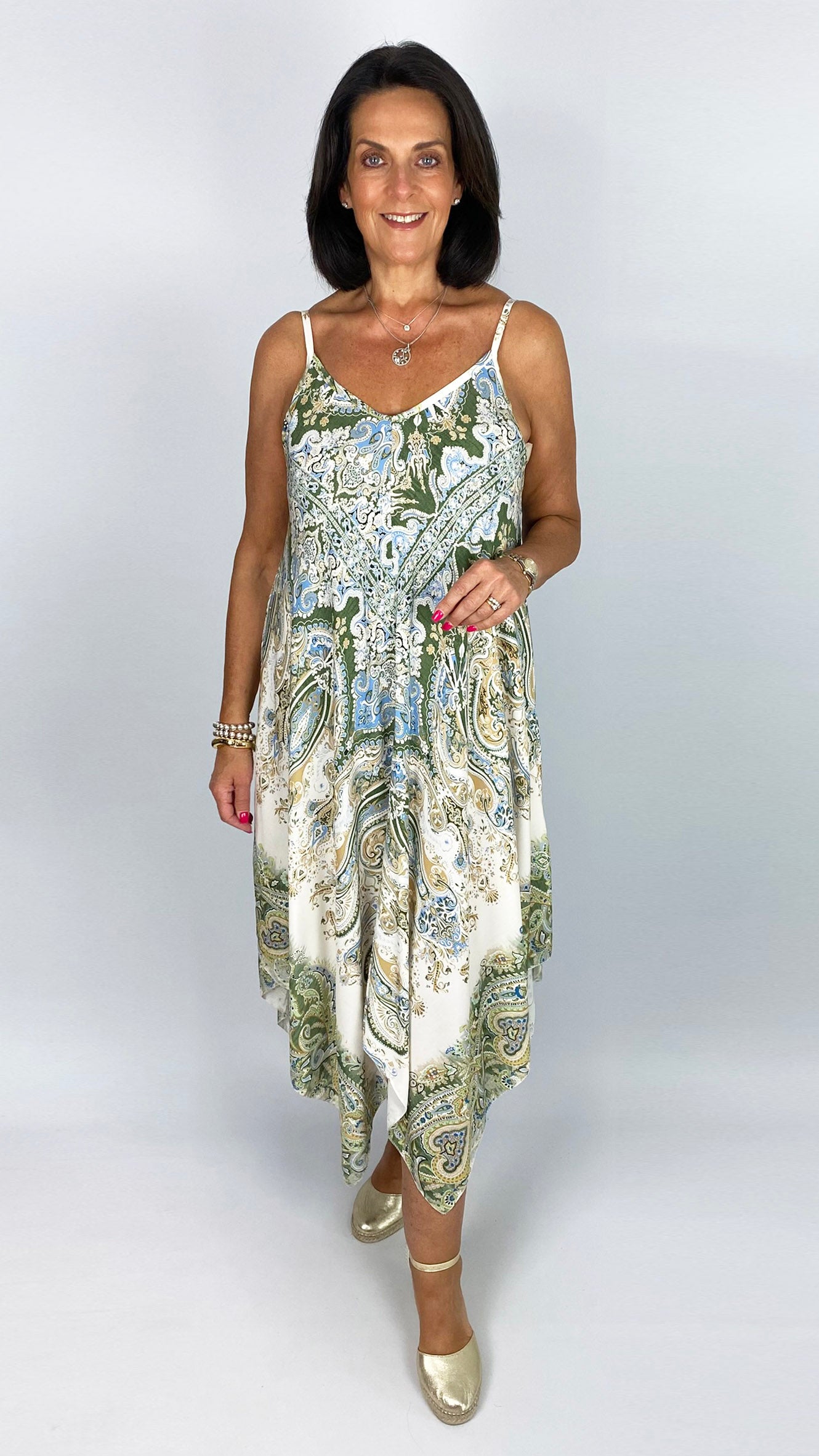 Handkerchief hem print strappy dress | 4 Colours