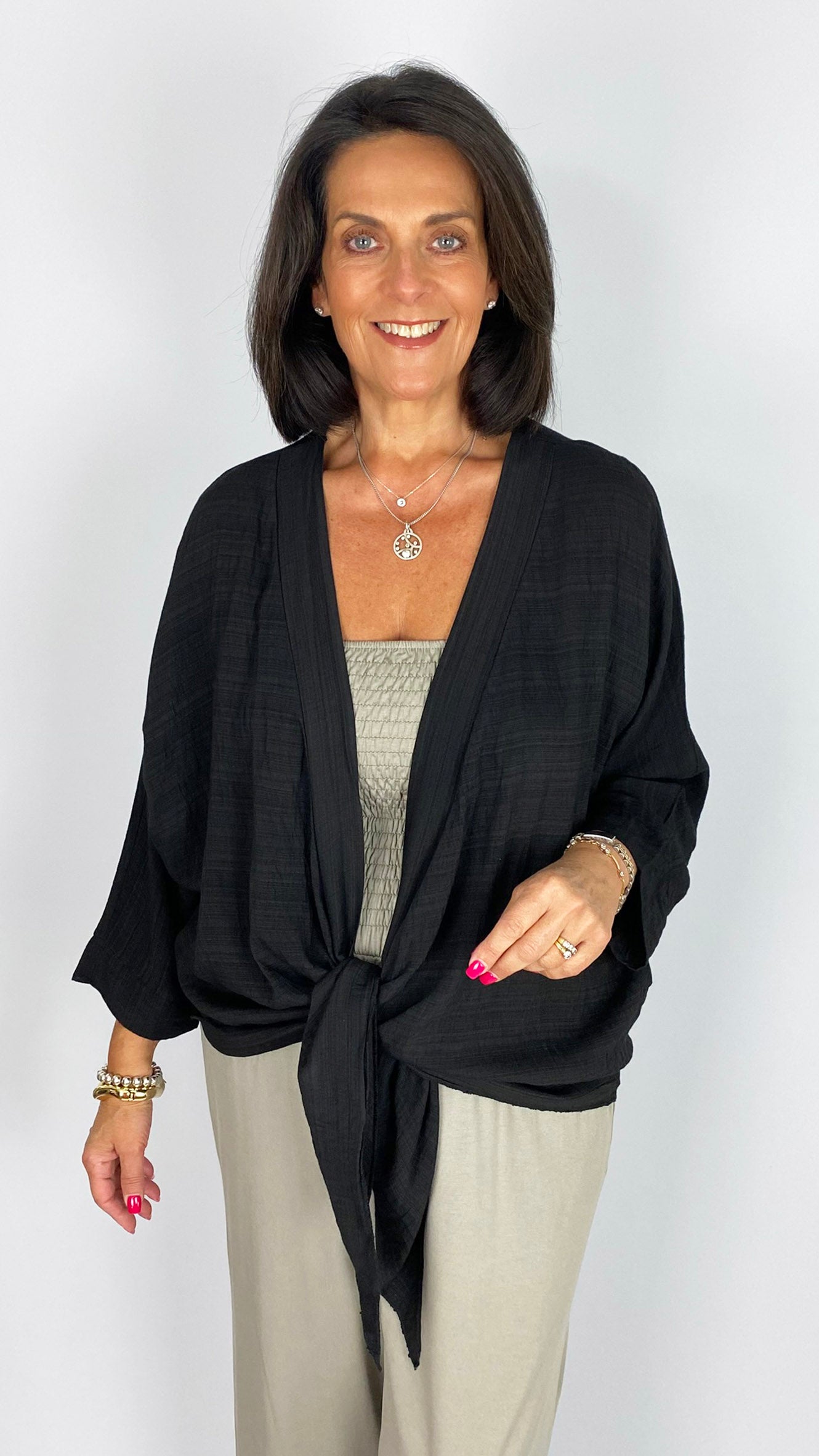 Crepe-feel tie-front jacket | 3 Colours