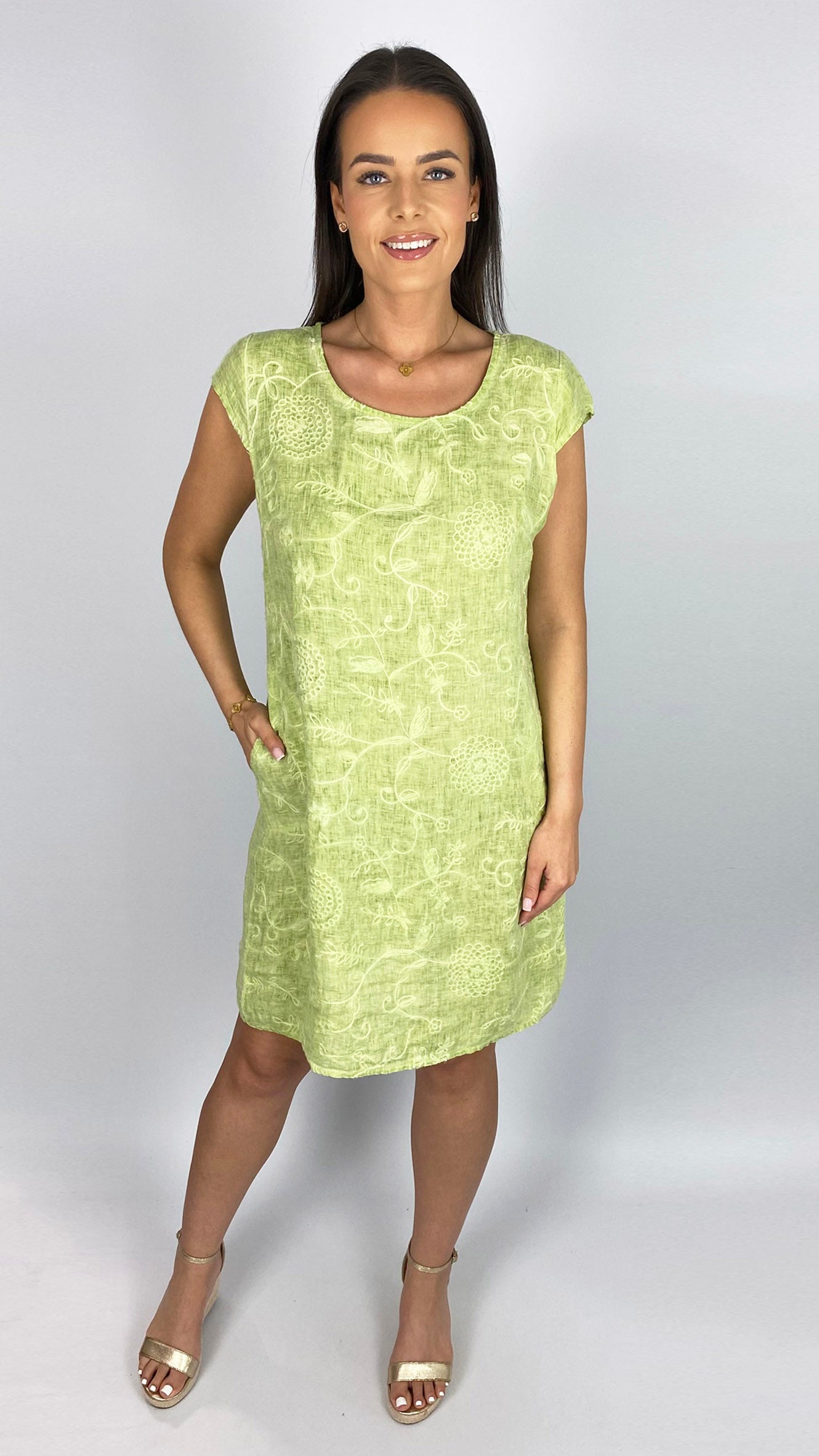 Embroidered front linen dress | 6 Colours