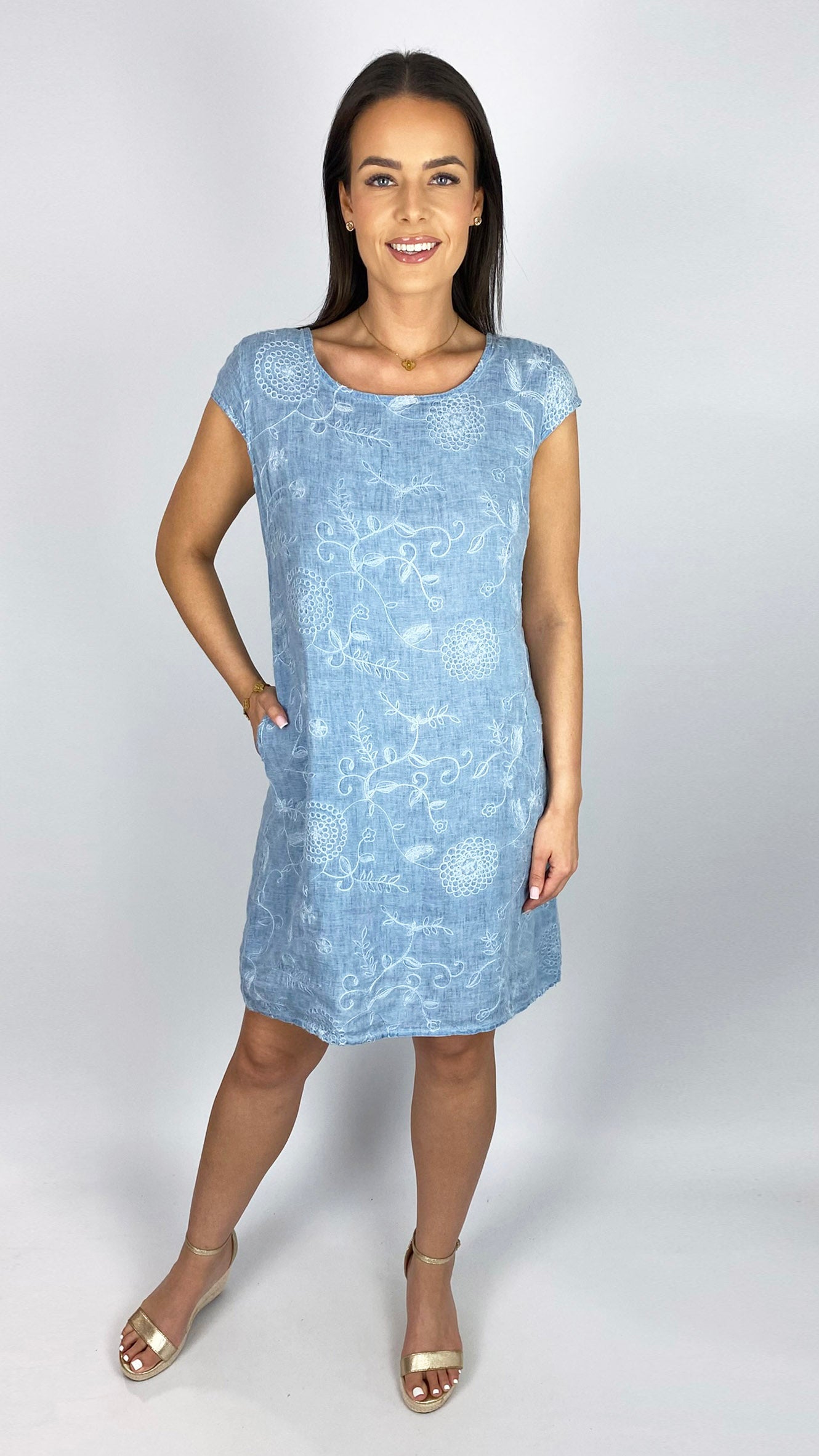 Embroidered front linen dress | 6 Colours