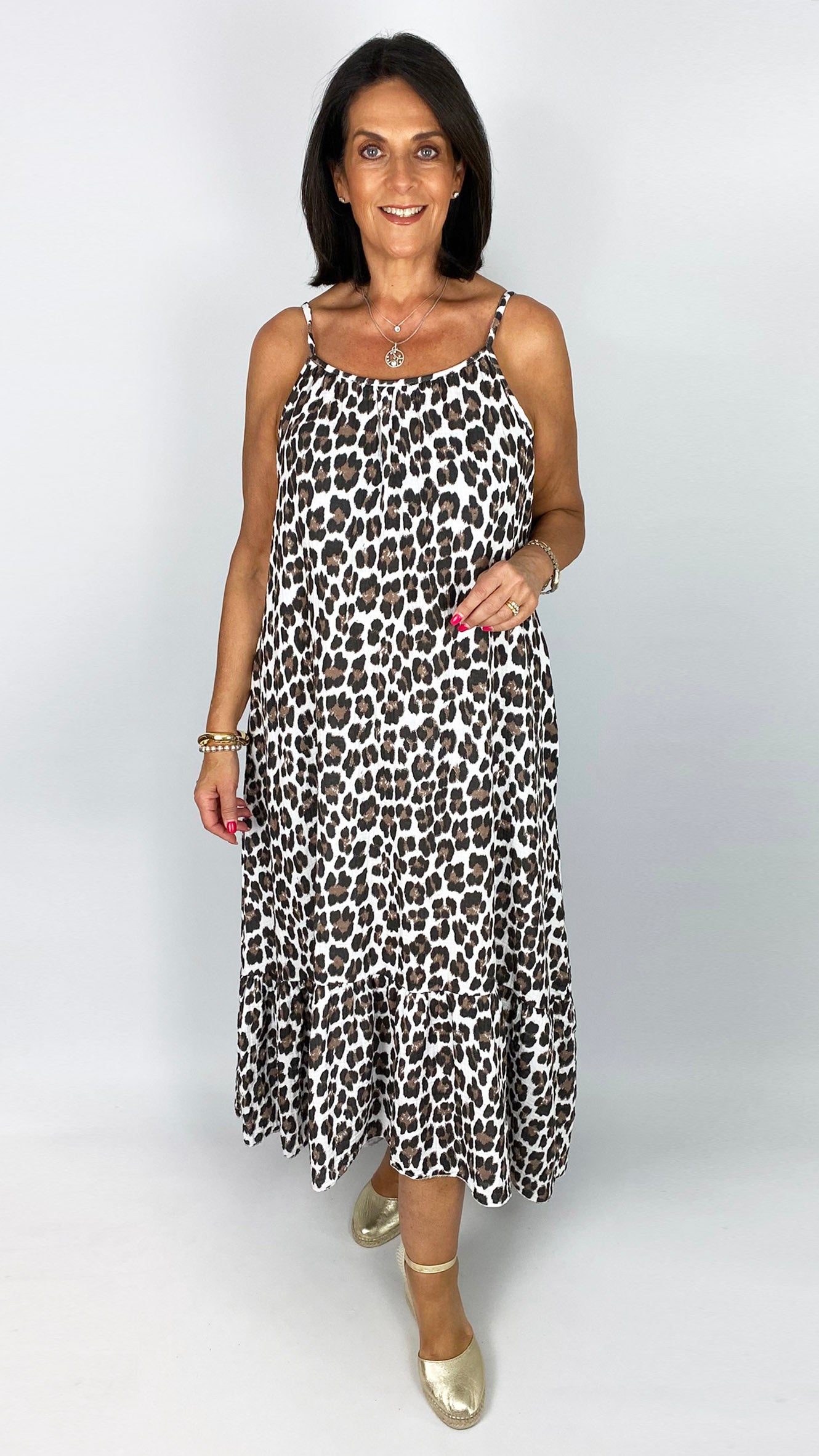 Leopard print cheesecloth strappy dress | 2 Colours