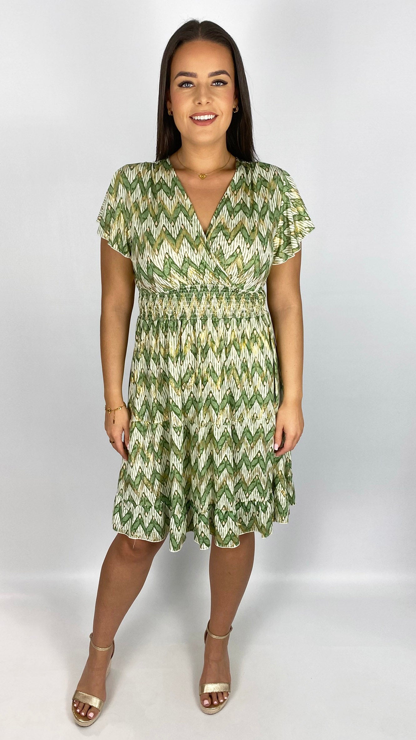 Contemporary print crossover v-neck crease-free midi dress | 4 Colours | last 1