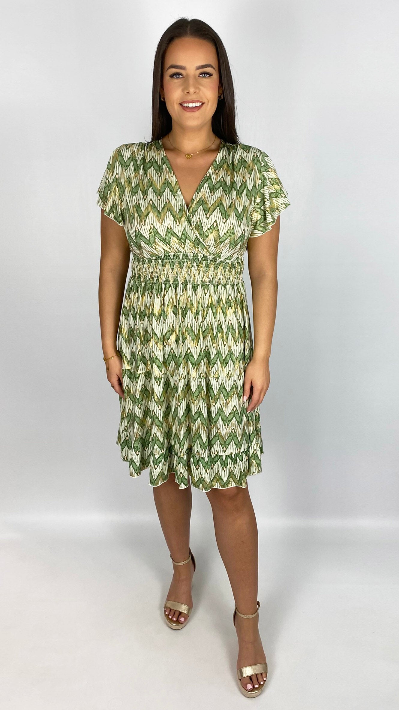 Contemporary print crossover v-neck crease-free midi dress | 4 Colours | last 1