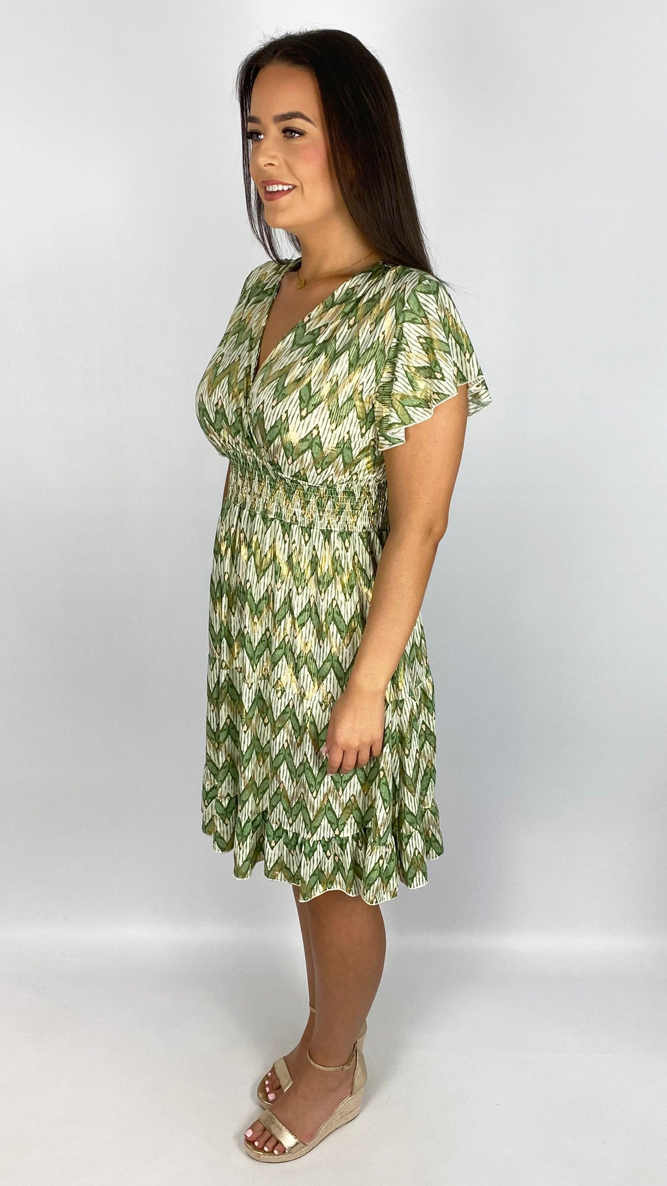 Contemporary print crossover v-neck crease-free midi dress | 4 Colours | last 1