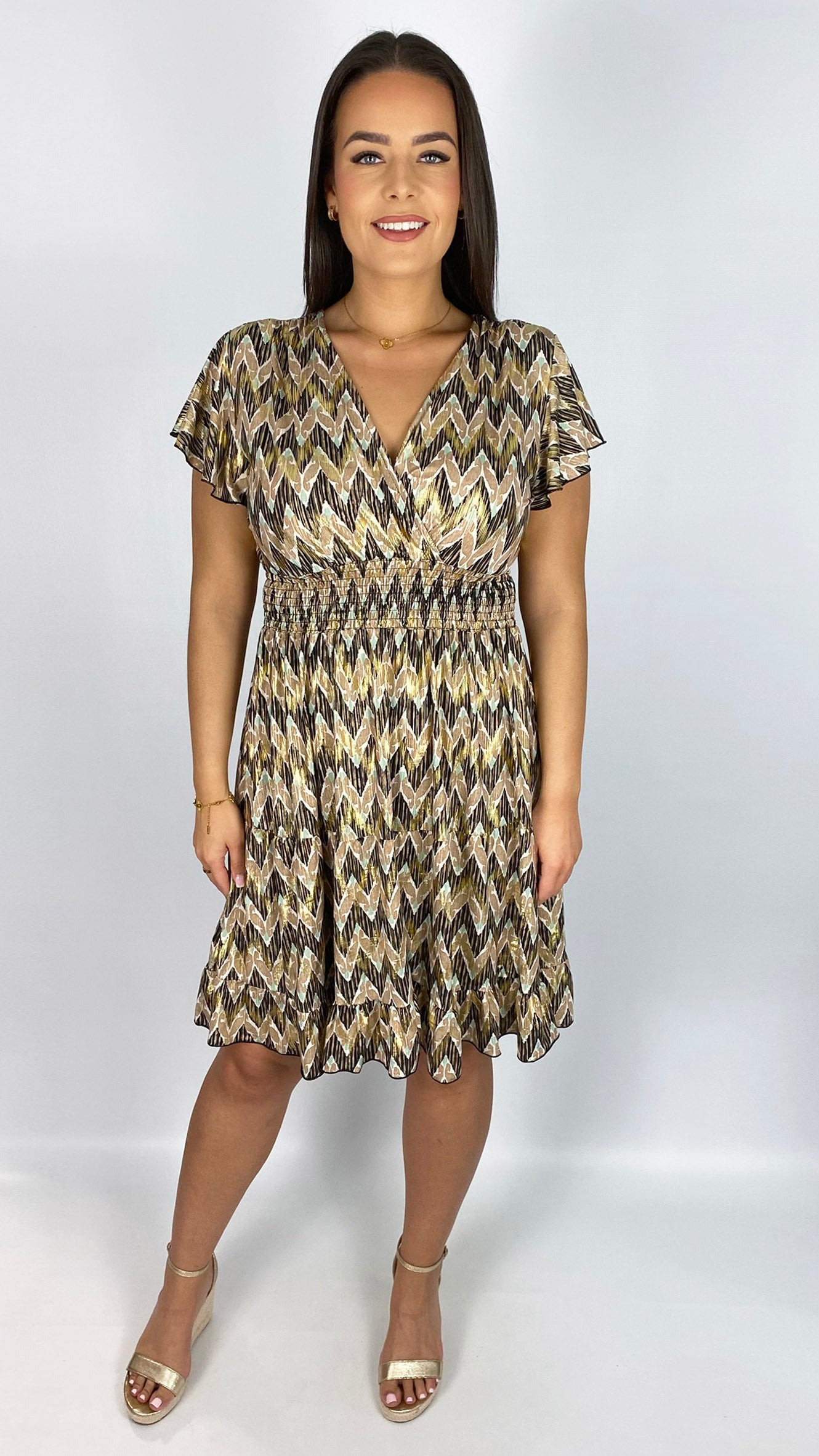 Contemporary print crossover v-neck crease-free midi dress | 4 Colours | last 1