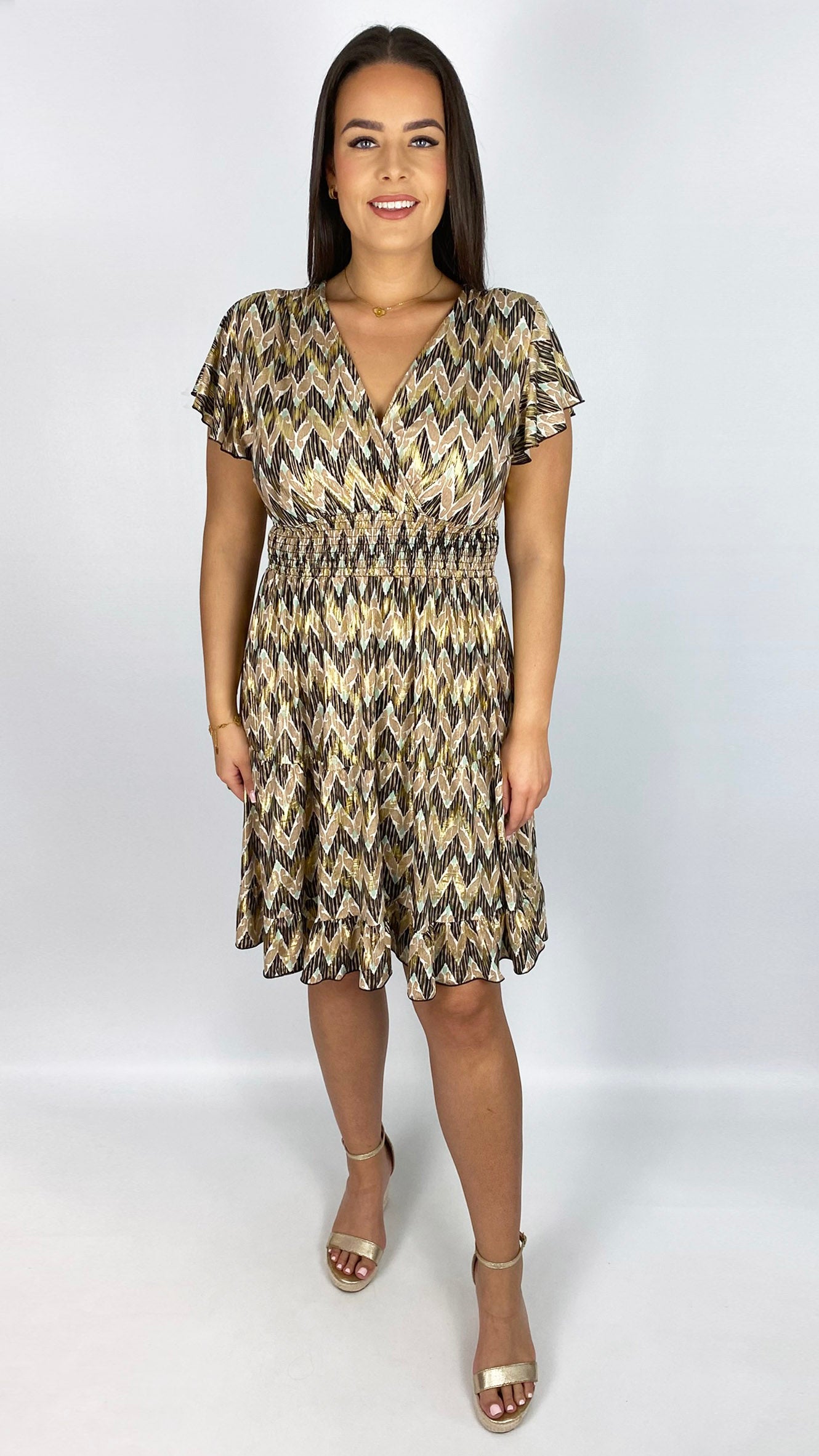 Contemporary print crossover v-neck crease-free midi dress | 4 Colours | last 1