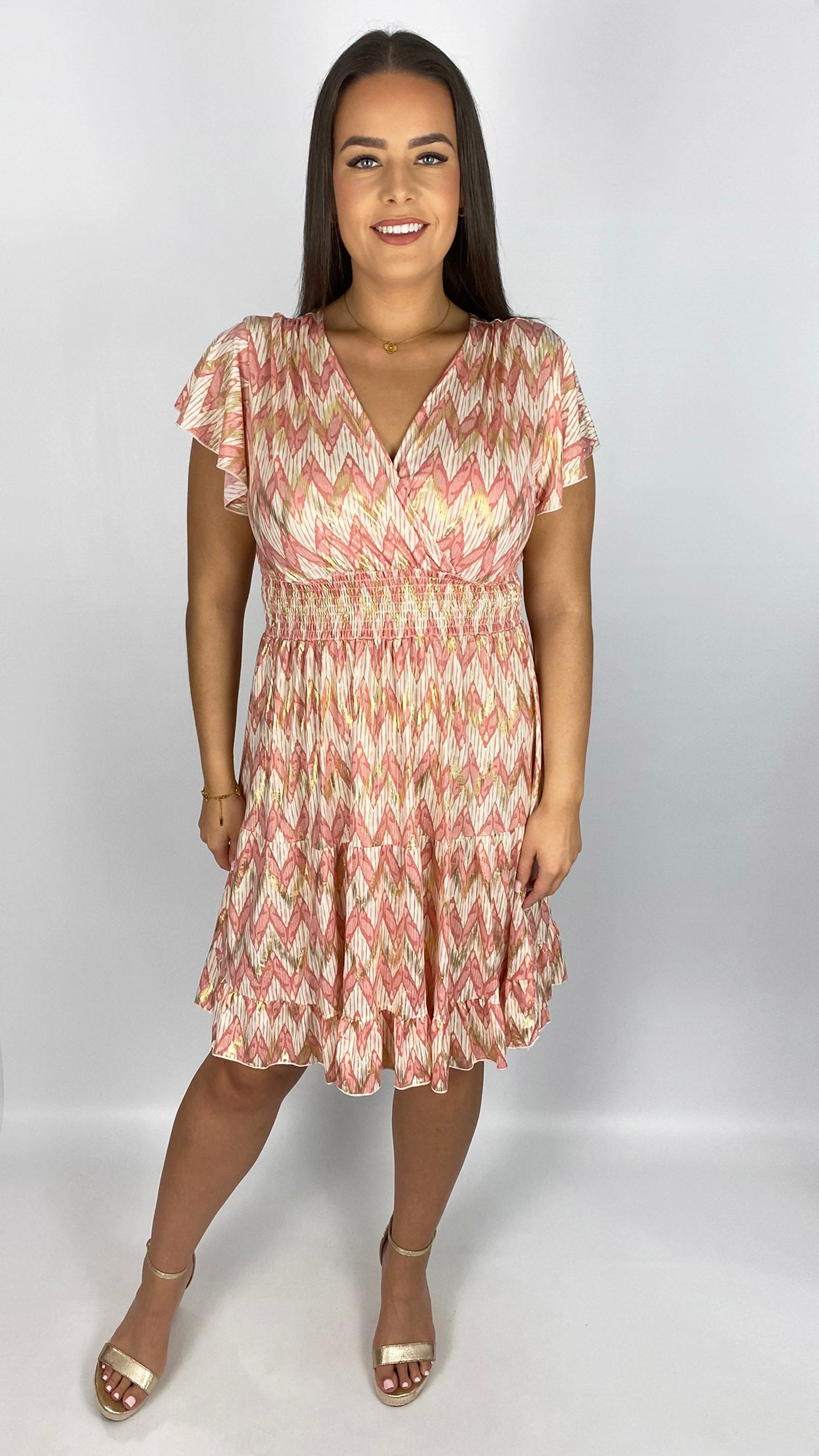 Contemporary print crossover v-neck crease-free midi dress | 4 Colours | last 1