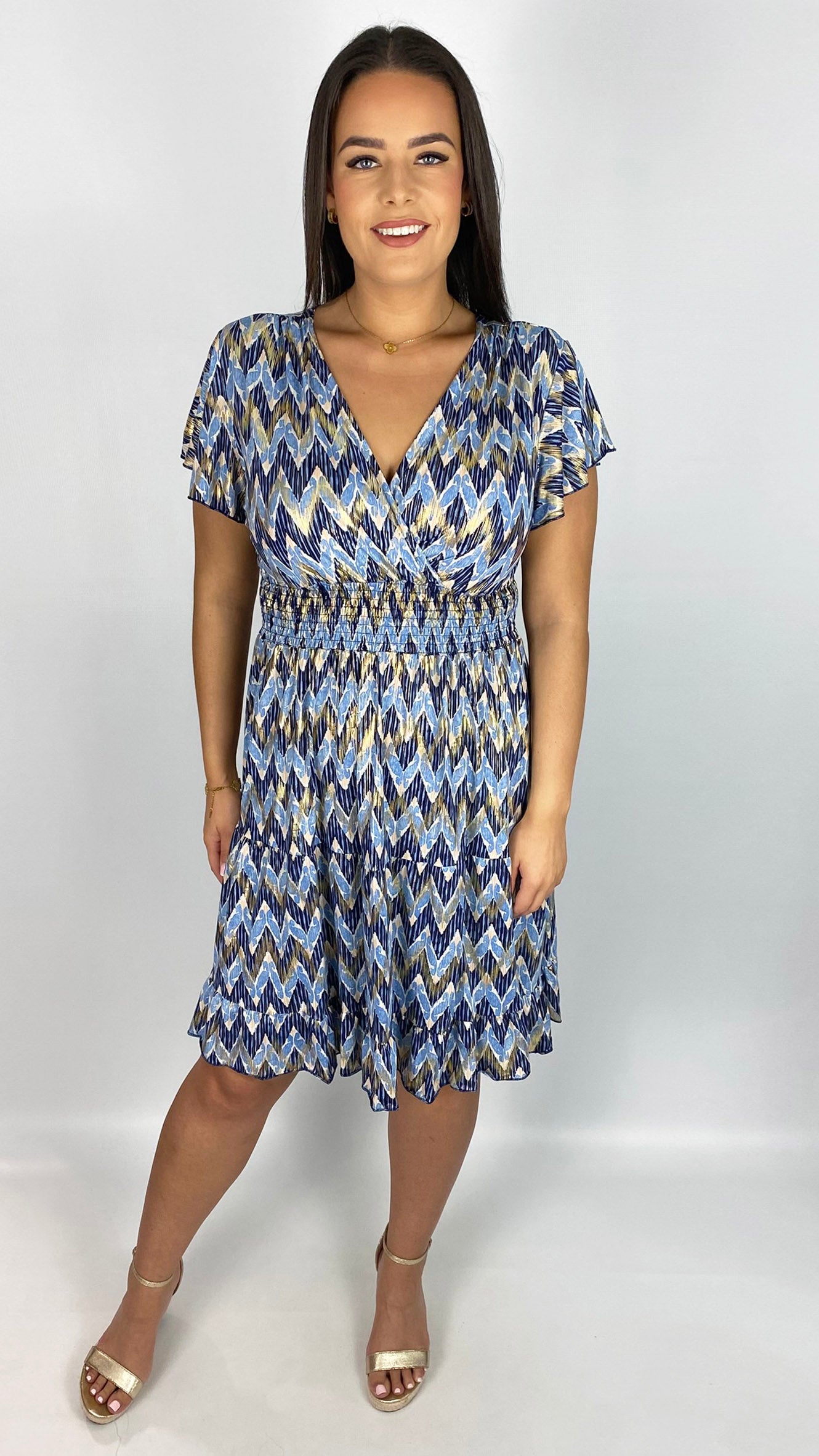 Contemporary print crossover v-neck crease-free midi dress | 4 Colours | last 1
