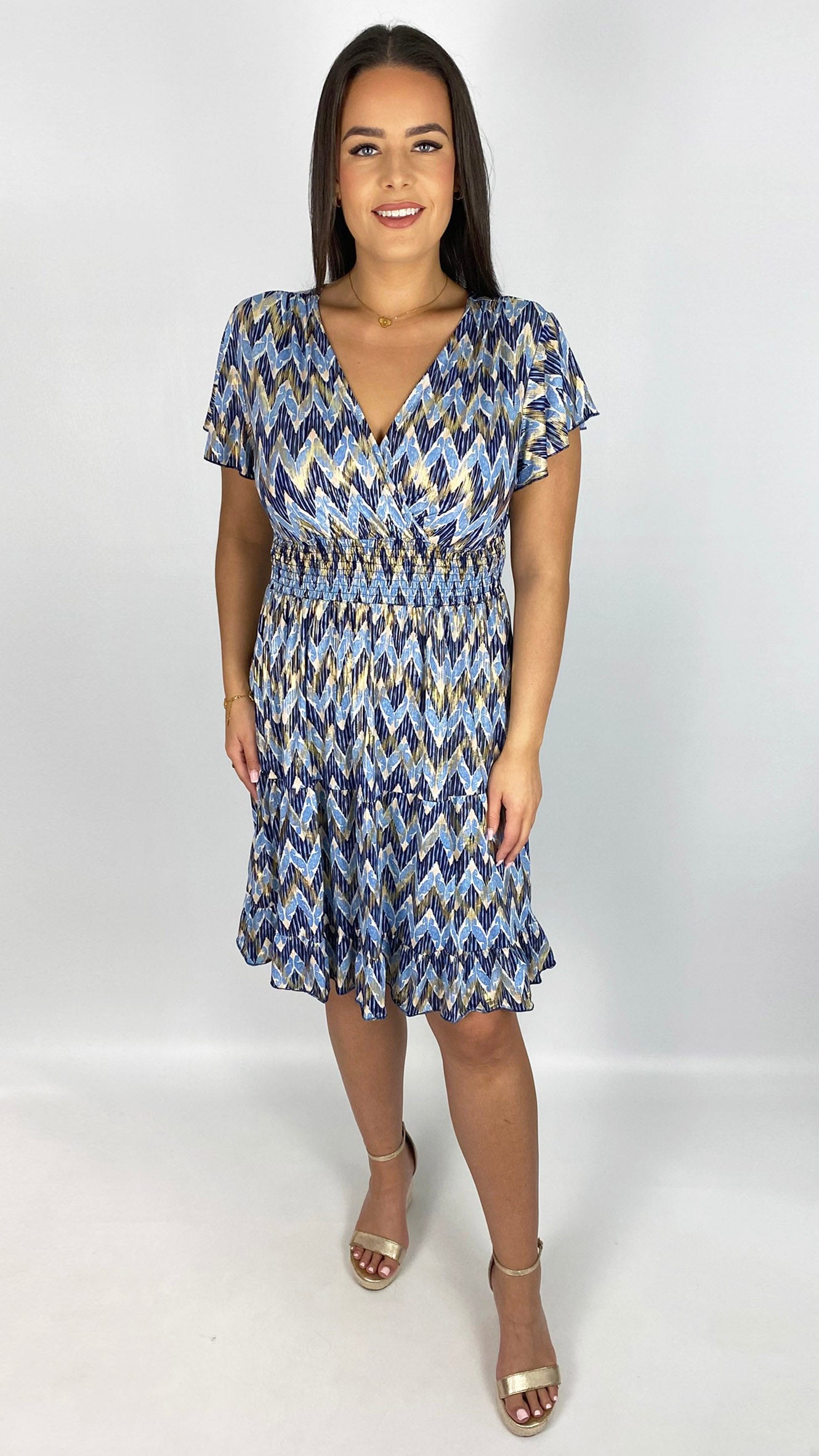 Contemporary print crossover v-neck crease-free midi dress | 4 Colours | last 1
