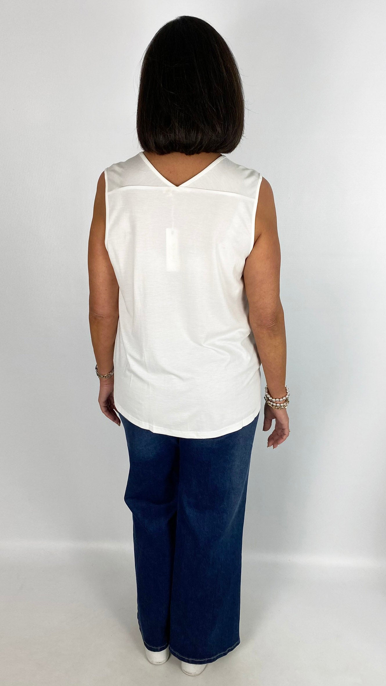Satin front v-neck drawstring top | White | by Malissa J