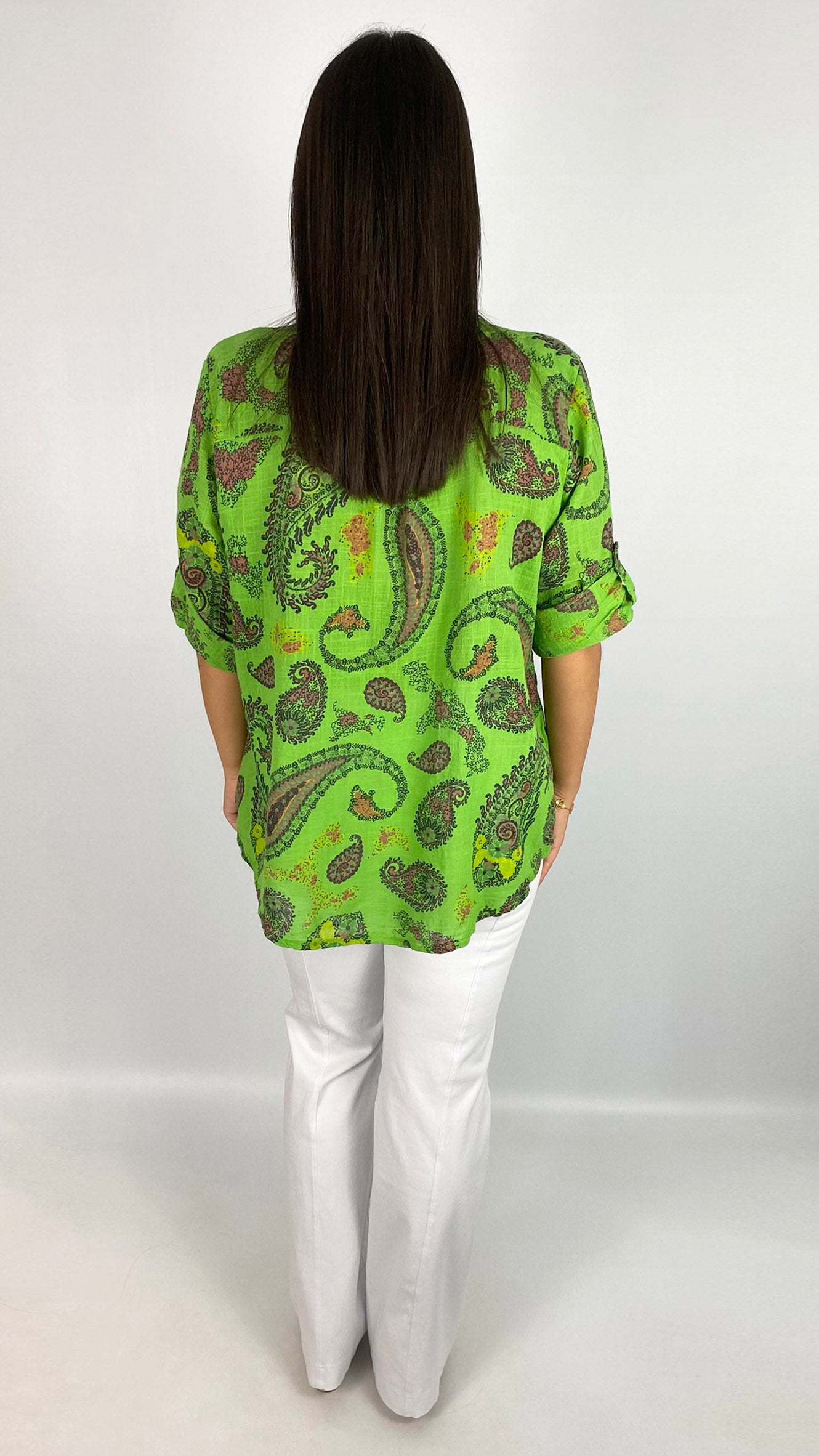 Grandad collar 3-button paisley print cotton blouse | 3 Colours