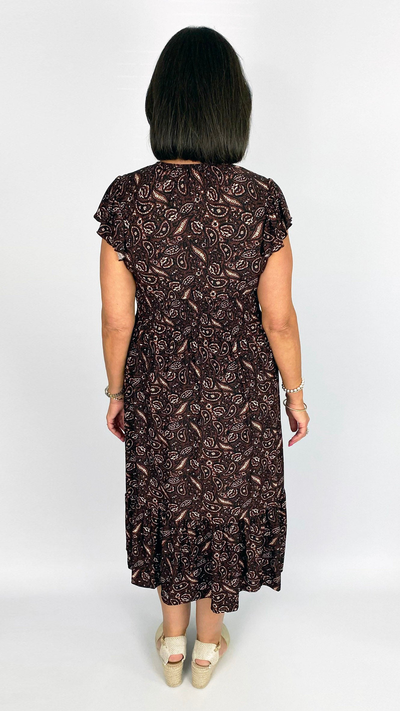 Button-front v-neck midaxi dress | Chocolate