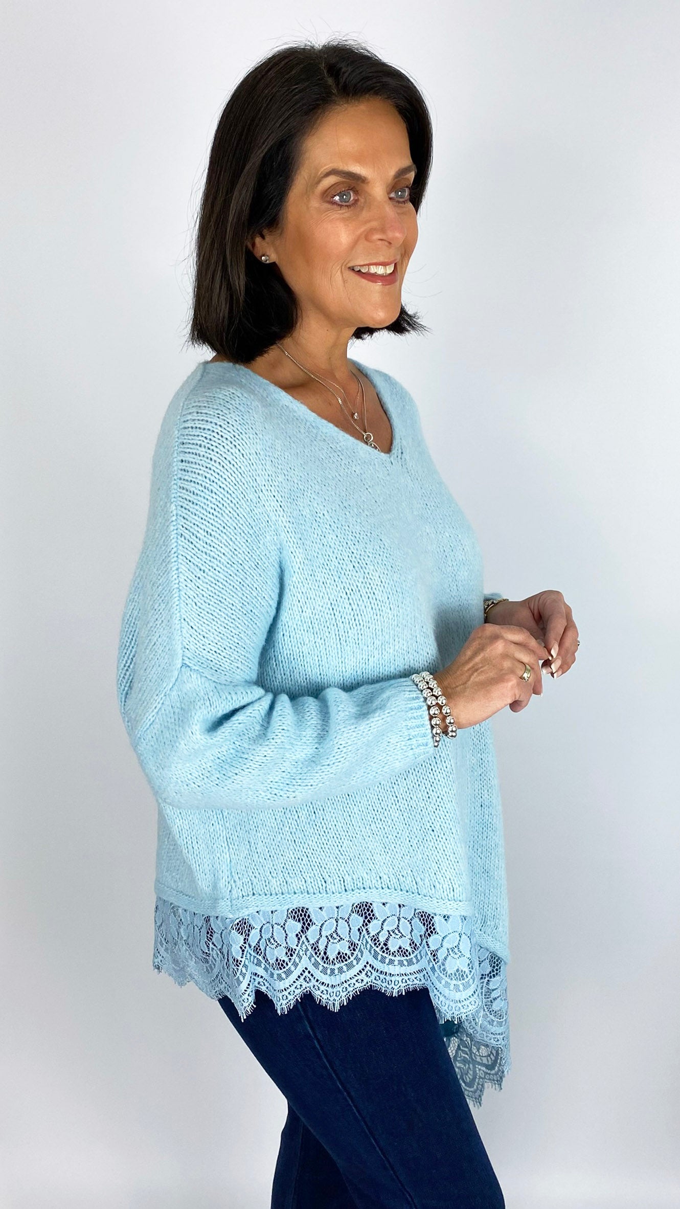 Lace trim asymmetric split side jumper | 4 Colours